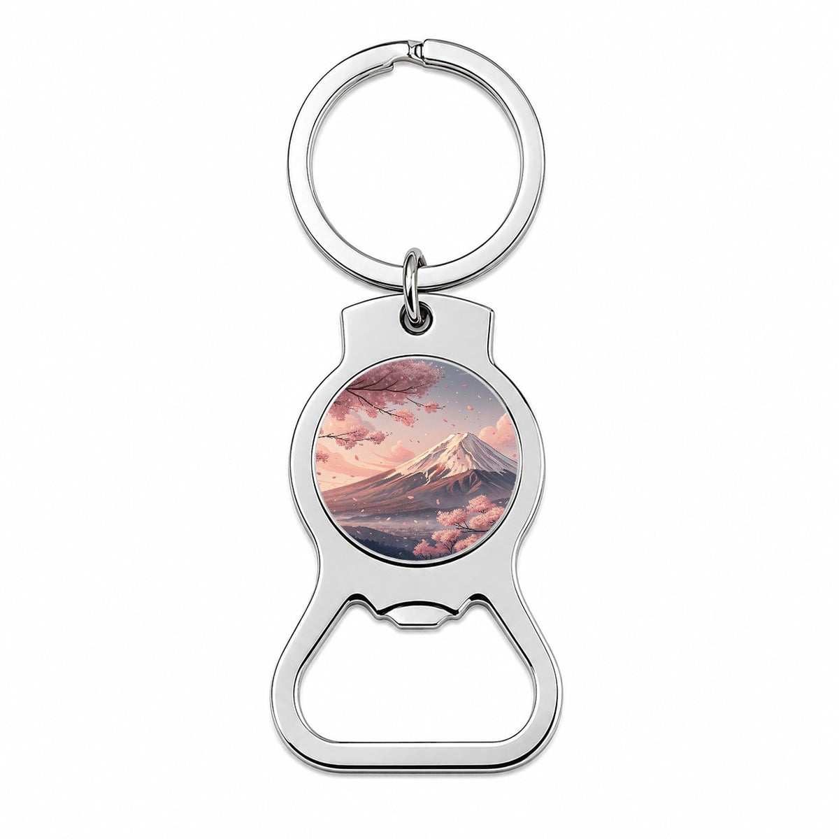Mount Fuji Blooming Sakura Trees Japanese Illustration Bottle Opener Keychain