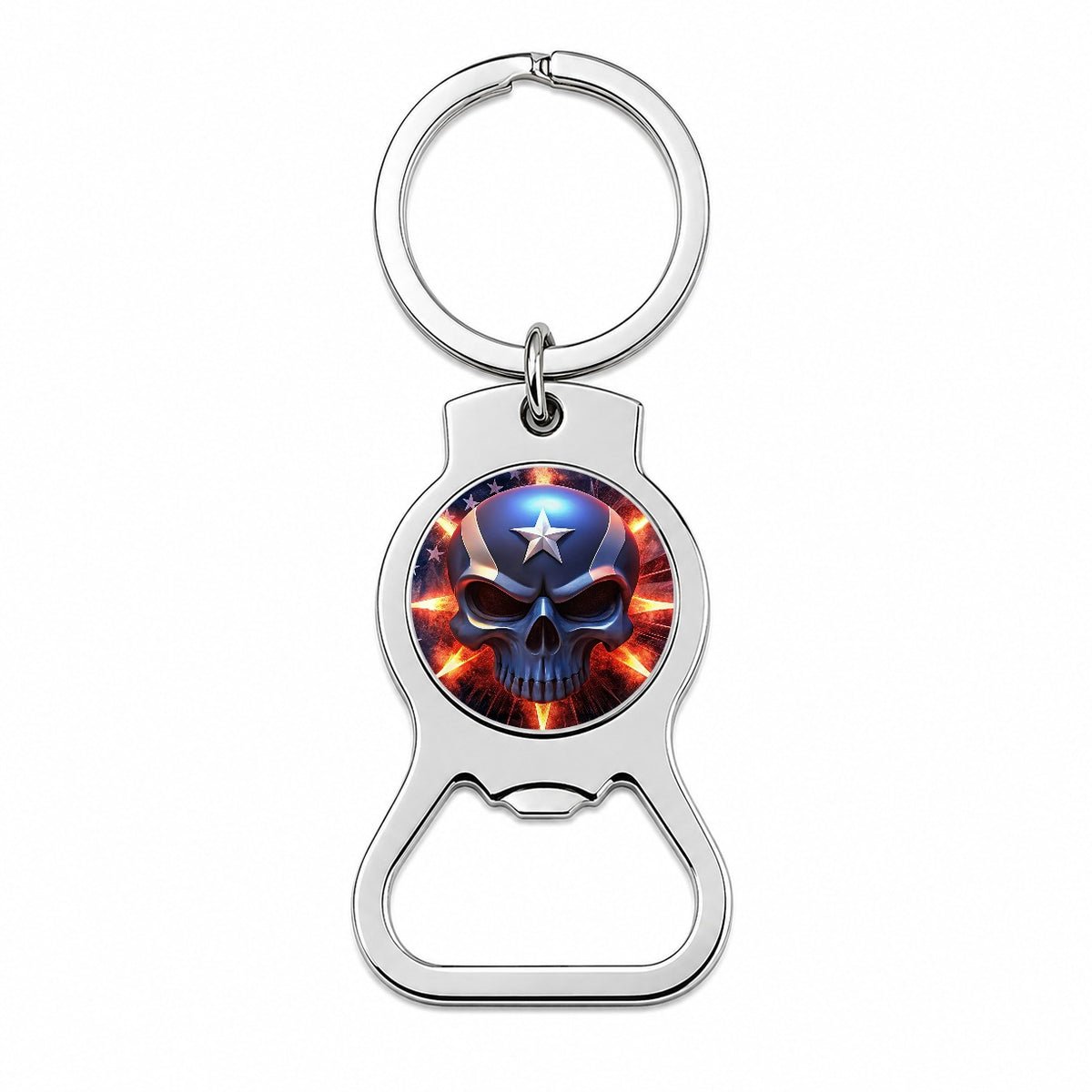 Patriotic Skull And American Flag Bottle Opener Keychain