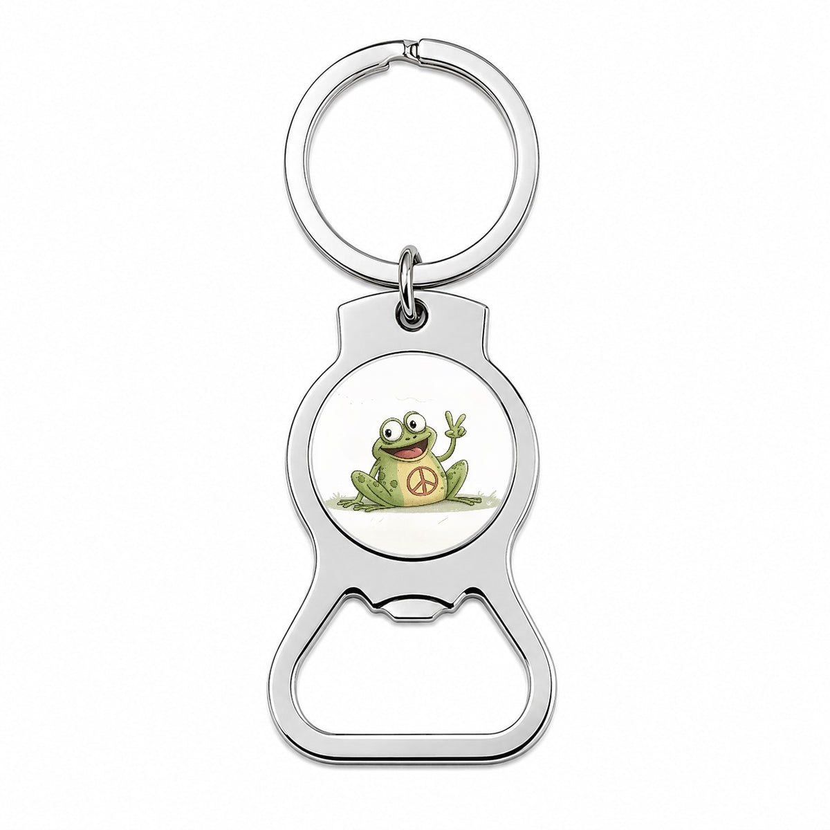 Peace Sign Frog Cartoon Bottle Opener Keychain