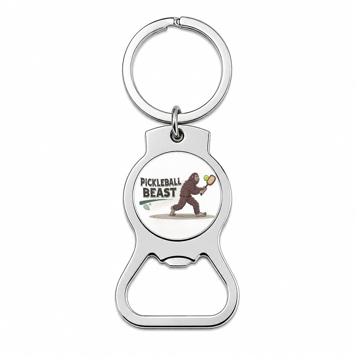 Pickleball Beast Funny Bigfoot Holding Paddle Bottle Opener Keychain