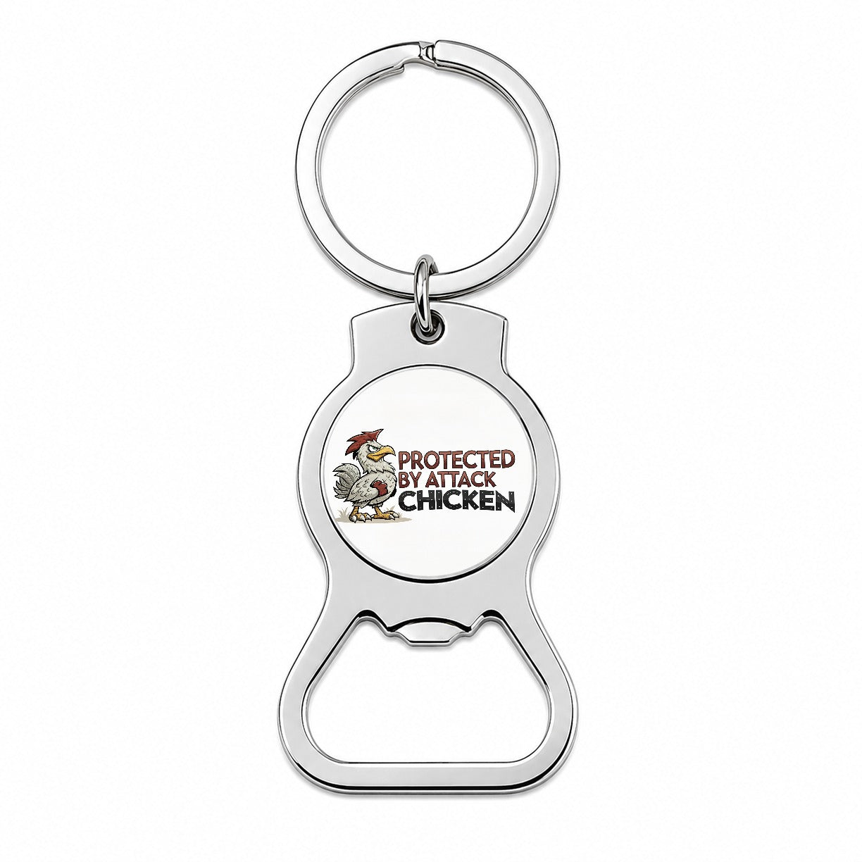 Protected By Attack Chicken Funny Bottle Opener Keychain