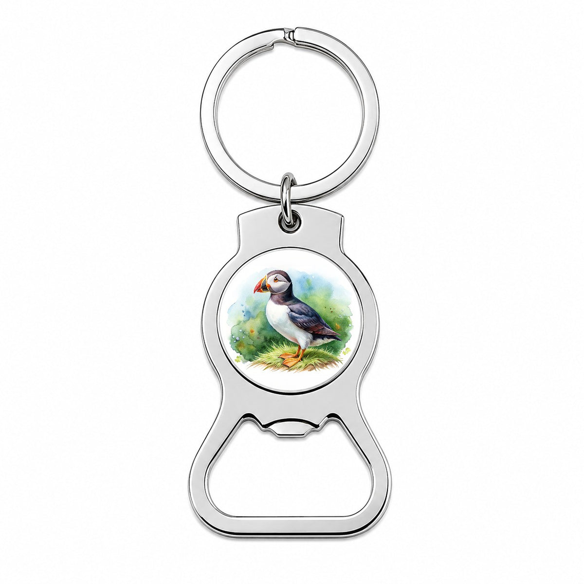 Puffin Bird Watercolor Bottle Opener Keychain