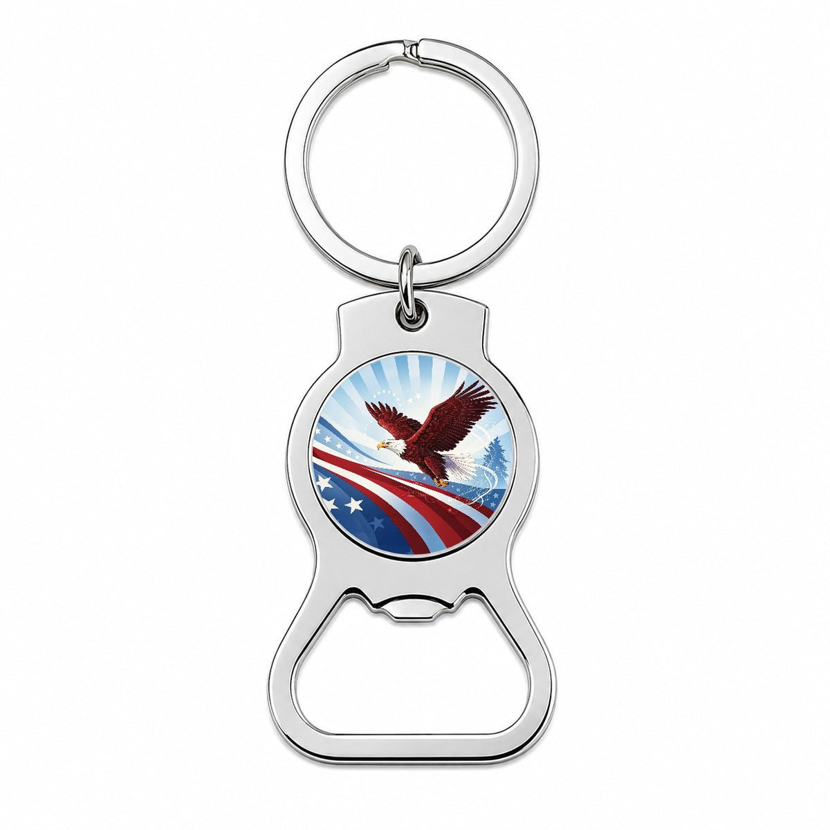 Red Blue White Patriotic Bald Eagle Bottle Opener Keychain