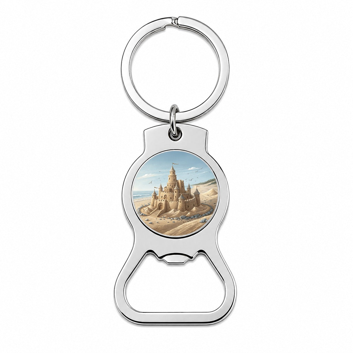 Sandcastle On Beach Bottle Opener Keychain