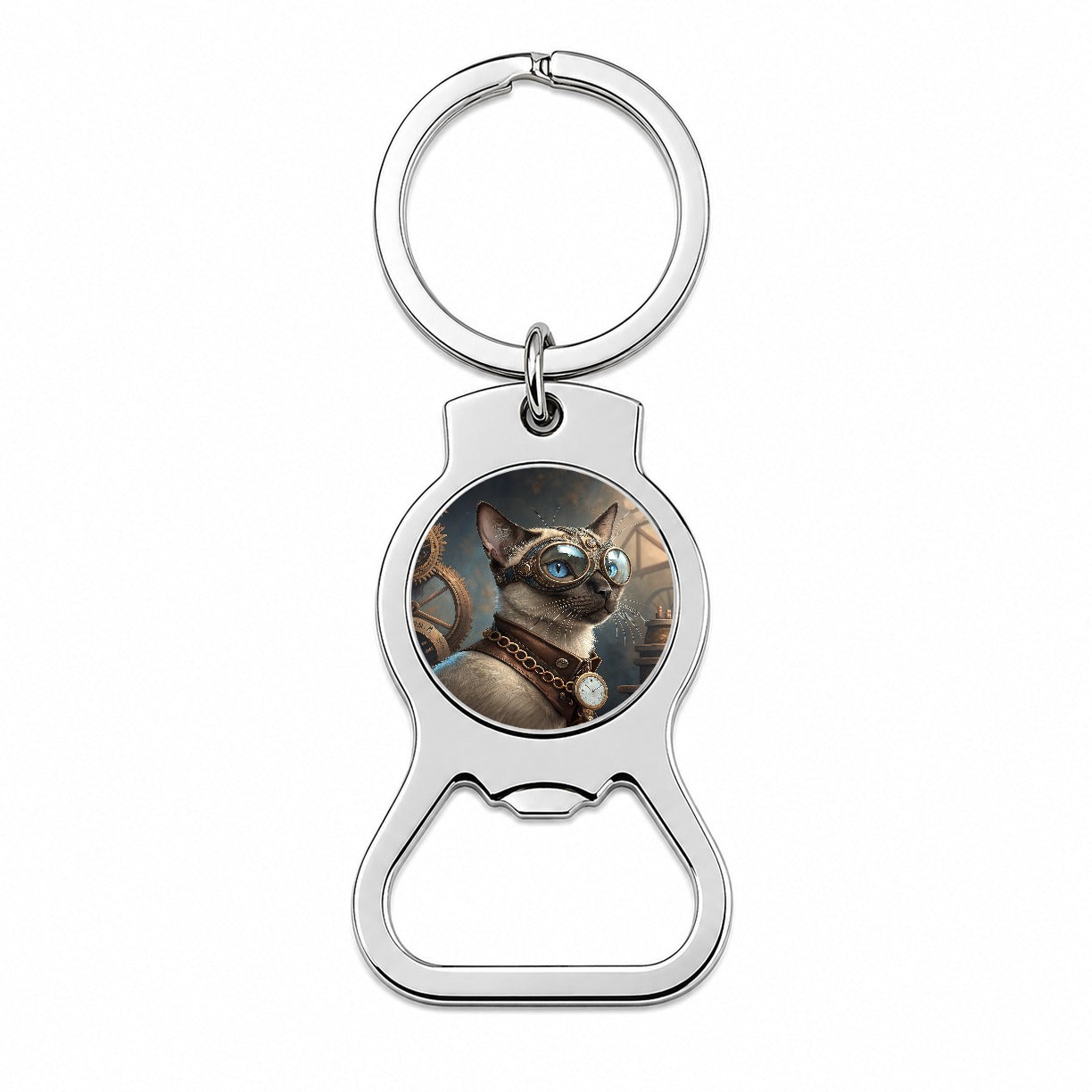 Siamese Cat Steampunk Bottle Opener Keychain