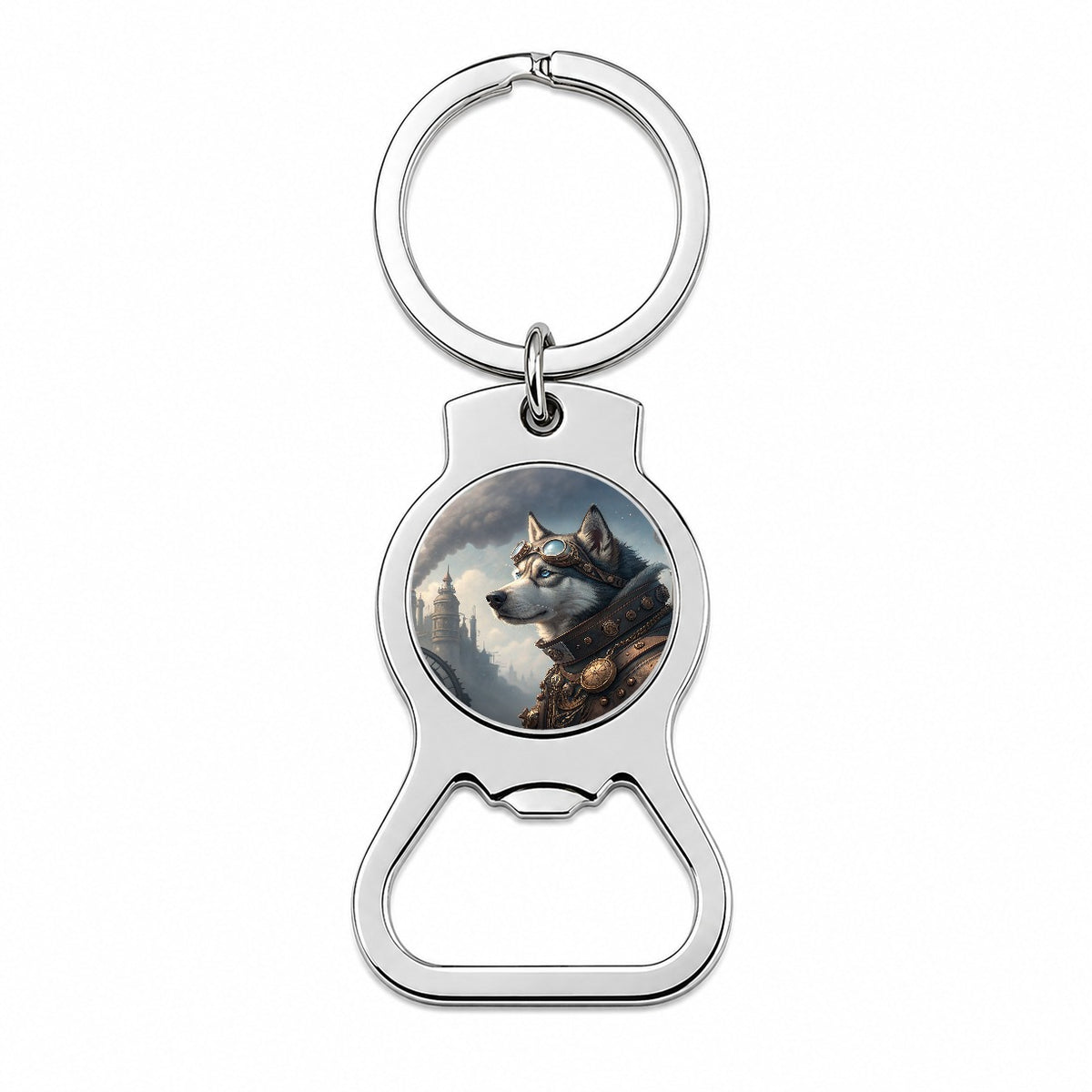 Siberian Husky Dog Steampunk Bottle Opener Keychain