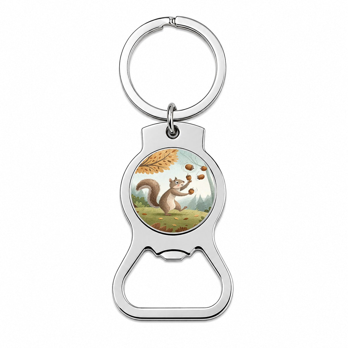 Squirrel Juggling His Acorns Nuts Bottle Opener Keychain