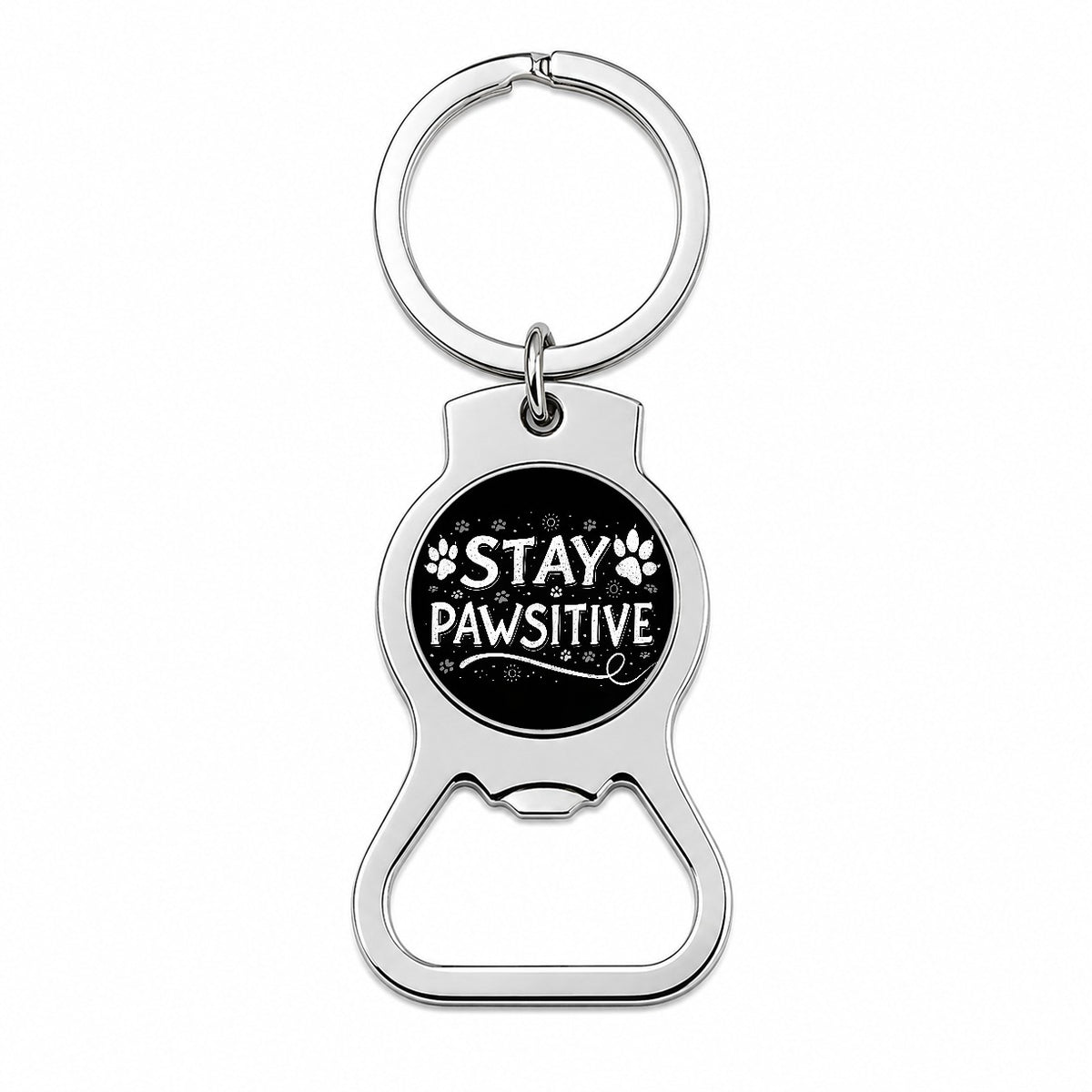 Stay Pawsitive Positive Black White Paw Prints Bottle Opener Keychain