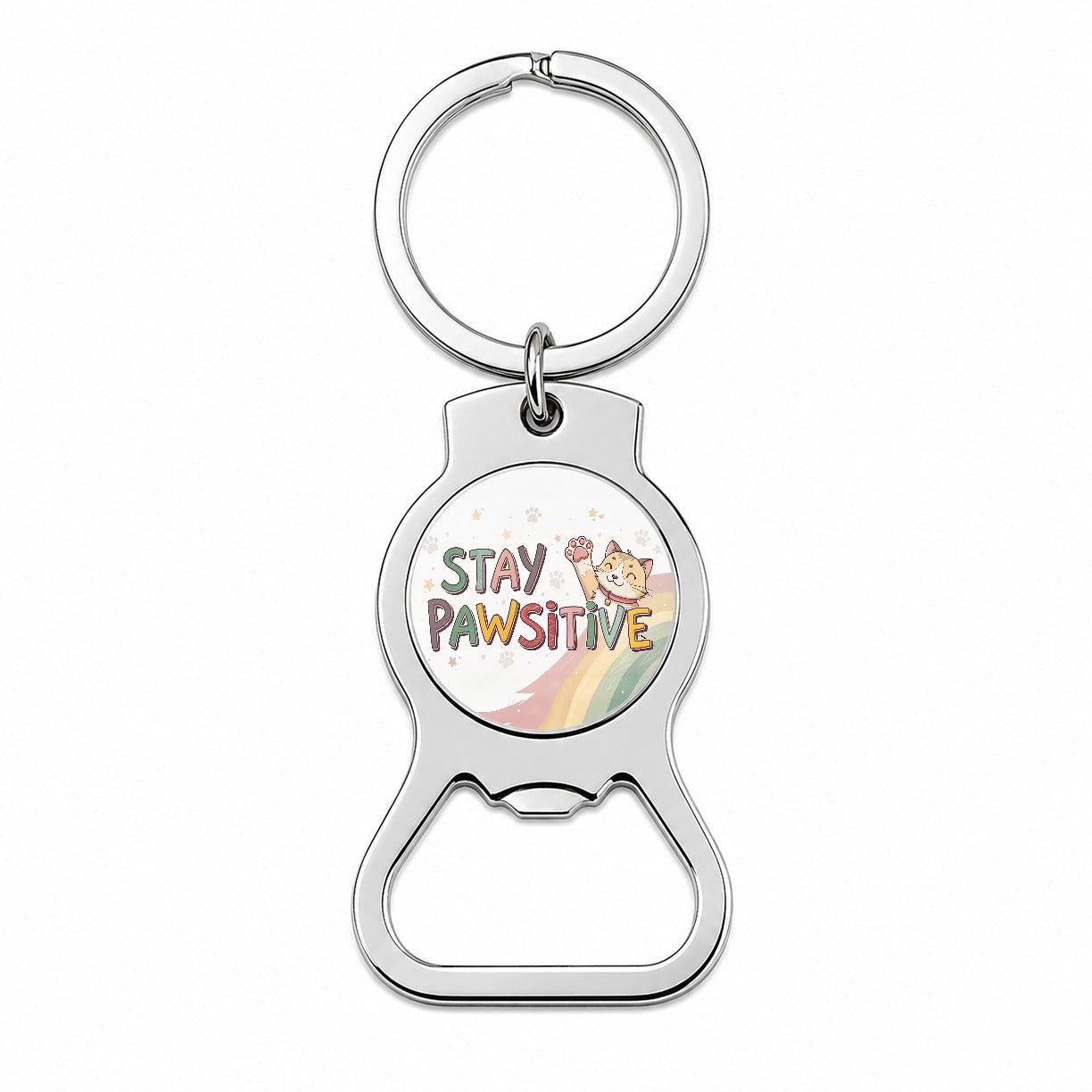 Stay Pawsitive Positive Cat Inspirational Funny Bottle Opener Keychain