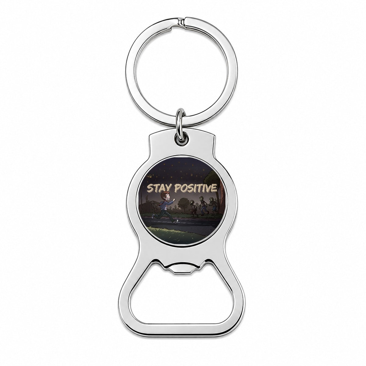 Stay Positive Funny Zombie Cartoon Bottle Opener Keychain