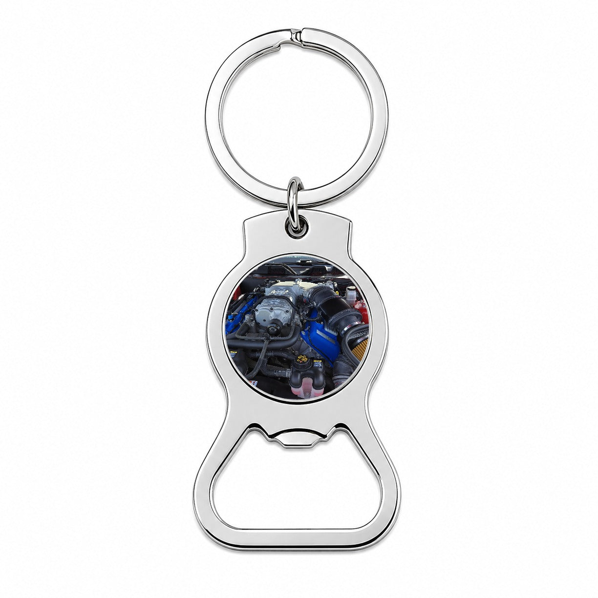 Supercharged V8 Engine Red Sports Muscle Car Bottle Opener Keychain
