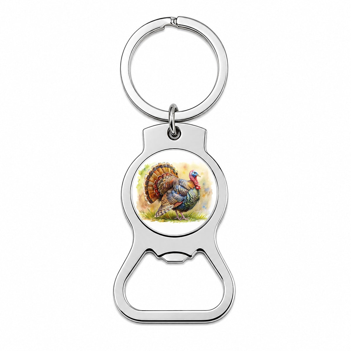 Tom Gobbler Male Turkey Watercolor Bottle Opener Keychain