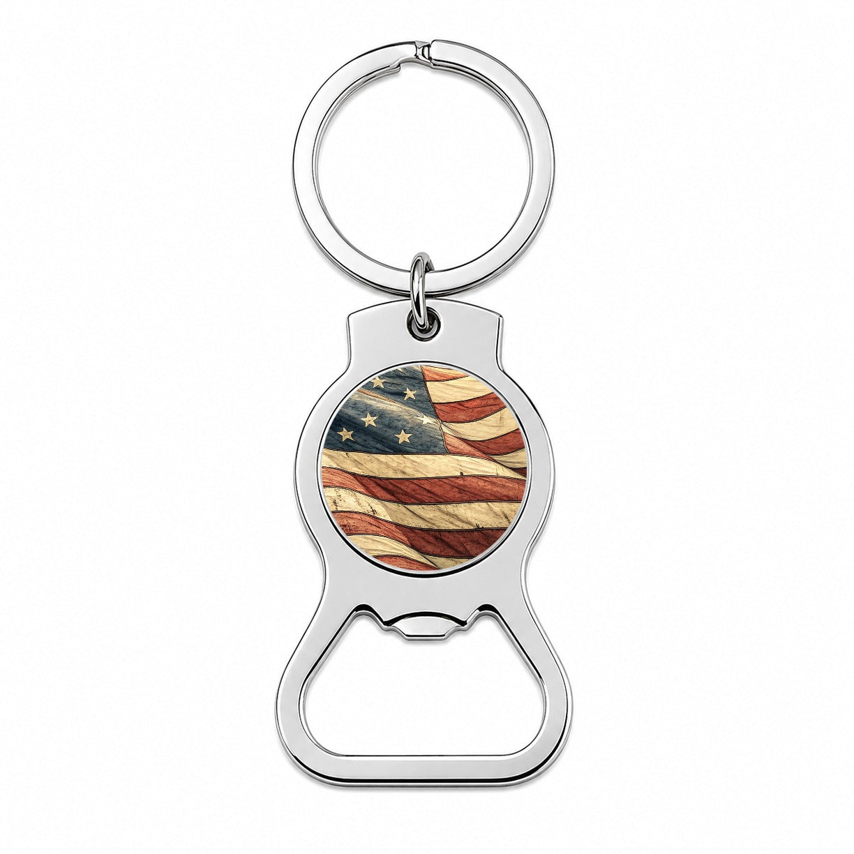 Waving Rustic American Flag Illustration Bottle Opener Keychain