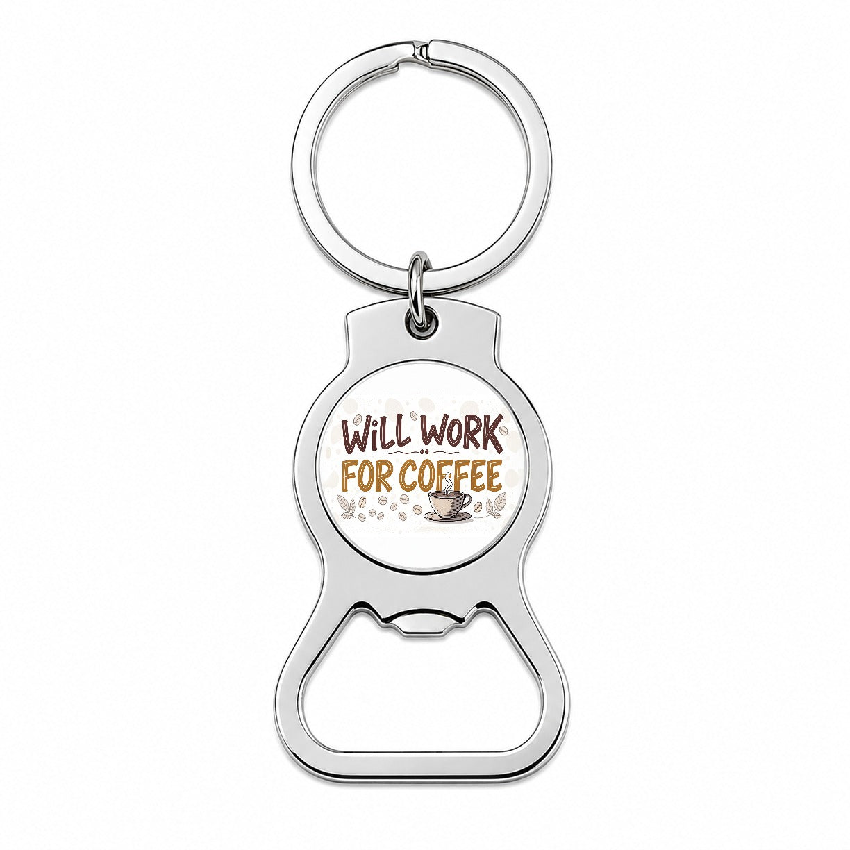 Will Work For Coffee Funny Saying Bottle Opener Keychain