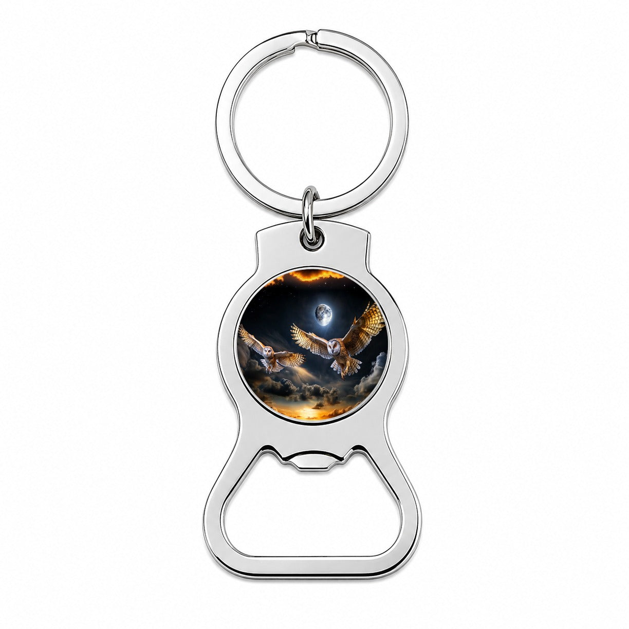 Barn Owls Flying At Night Bottle Opener Keychain