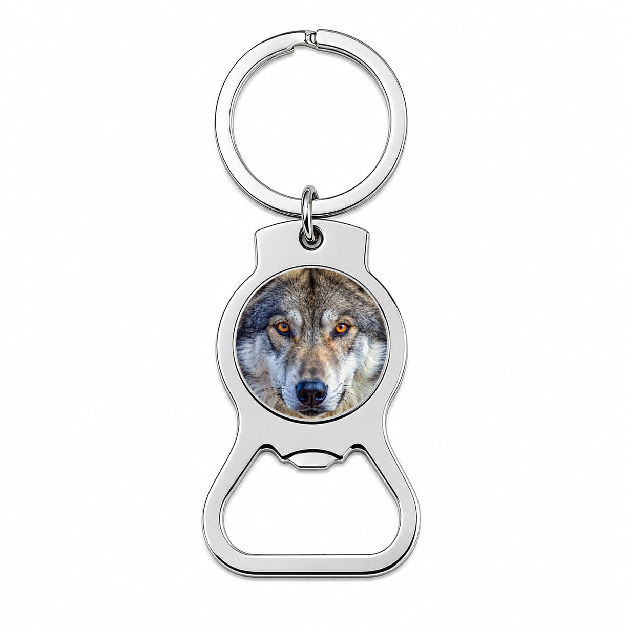 Close-up of Dire Wolf Face Bottle Opener Keychain