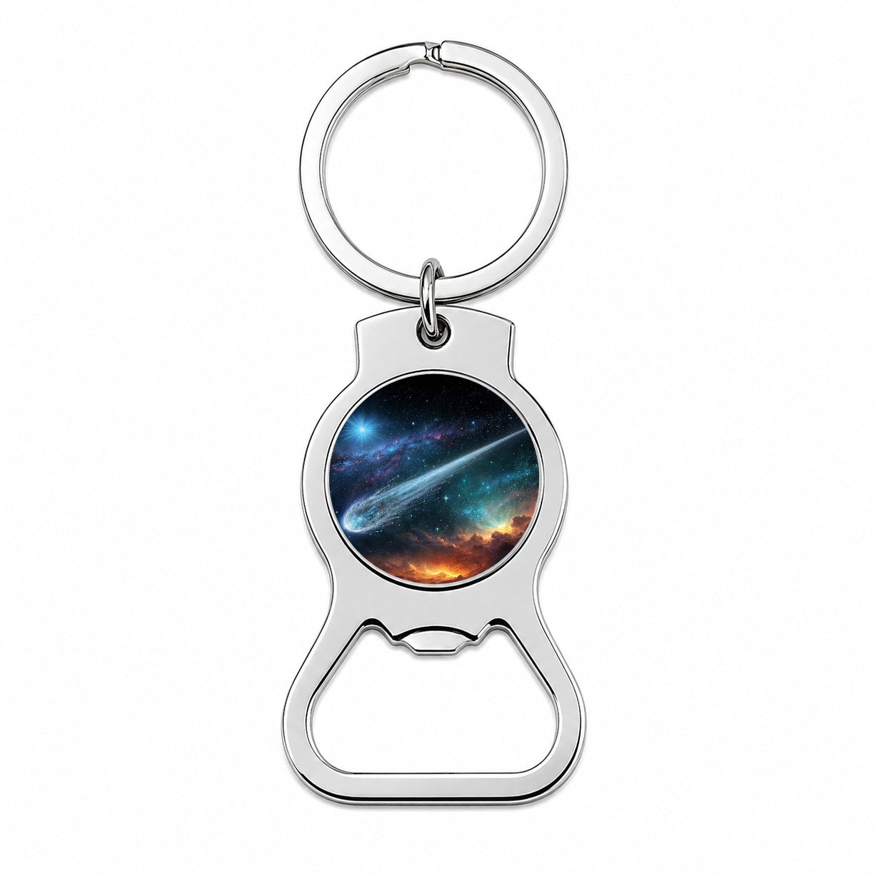 Comet Moving Through Space Bottle Opener Keychain