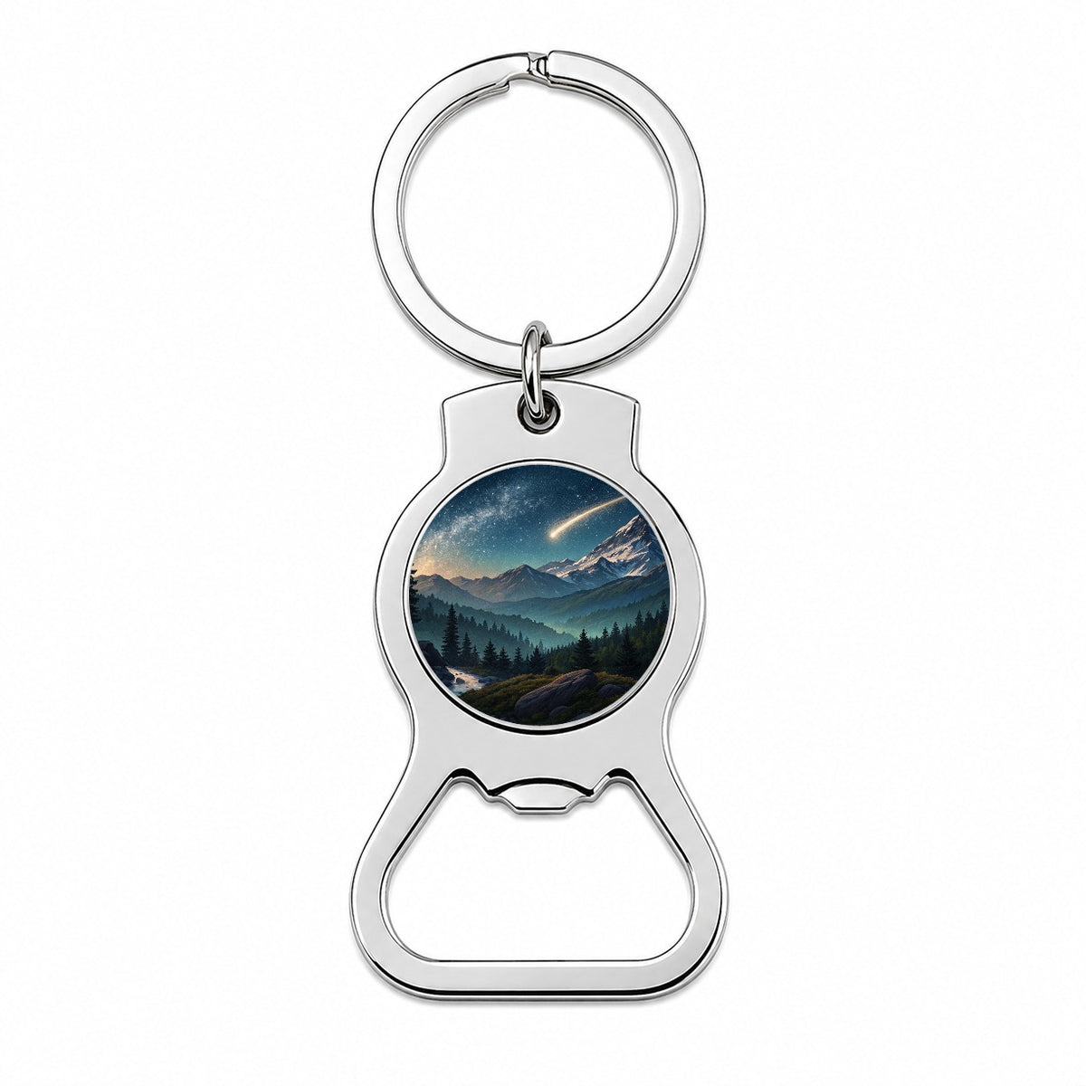 Comet Shooting Star In The Night Sky Over Mountains Bottle Opener Keychain