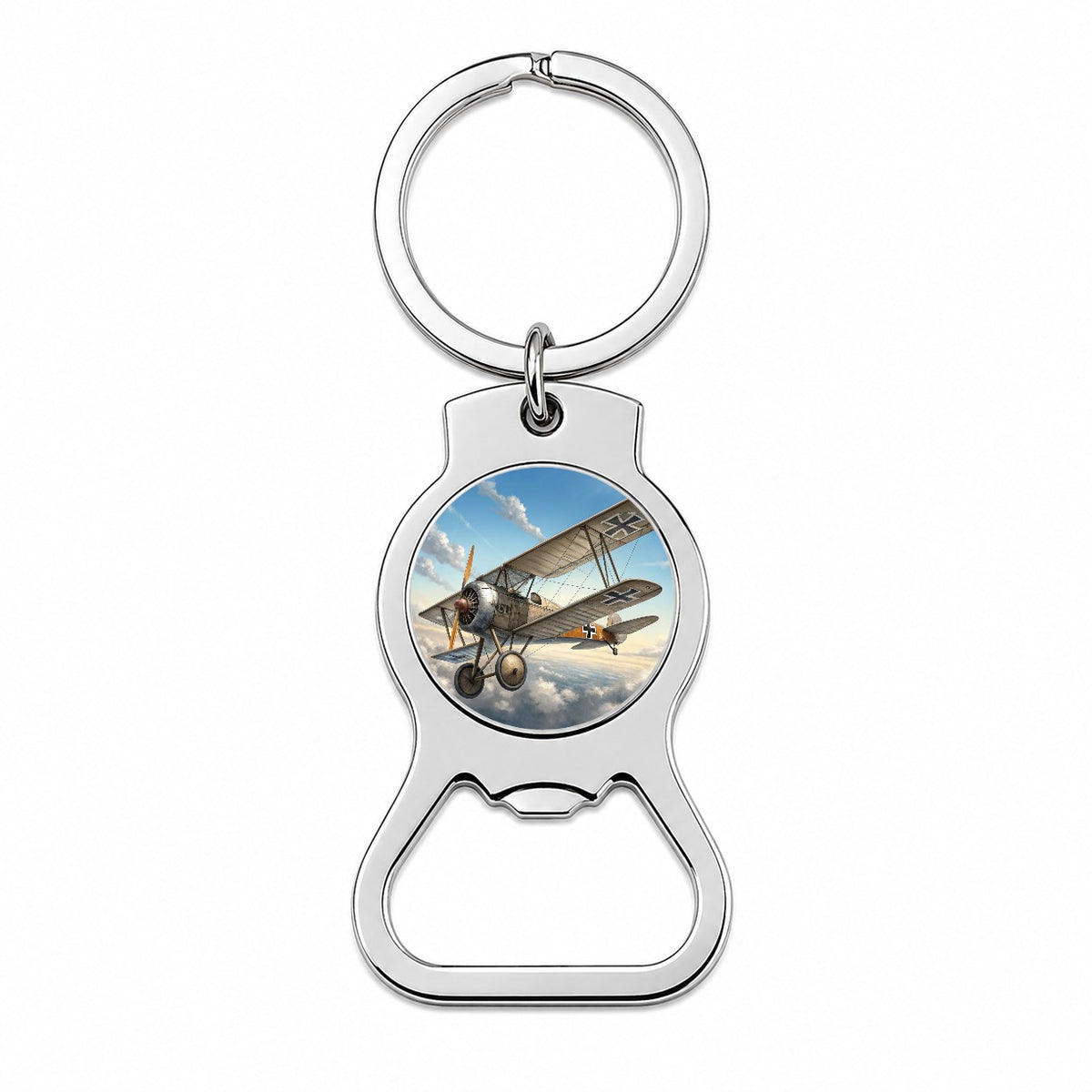 German WWI Biplane In Flight Bottle Opener Keychain