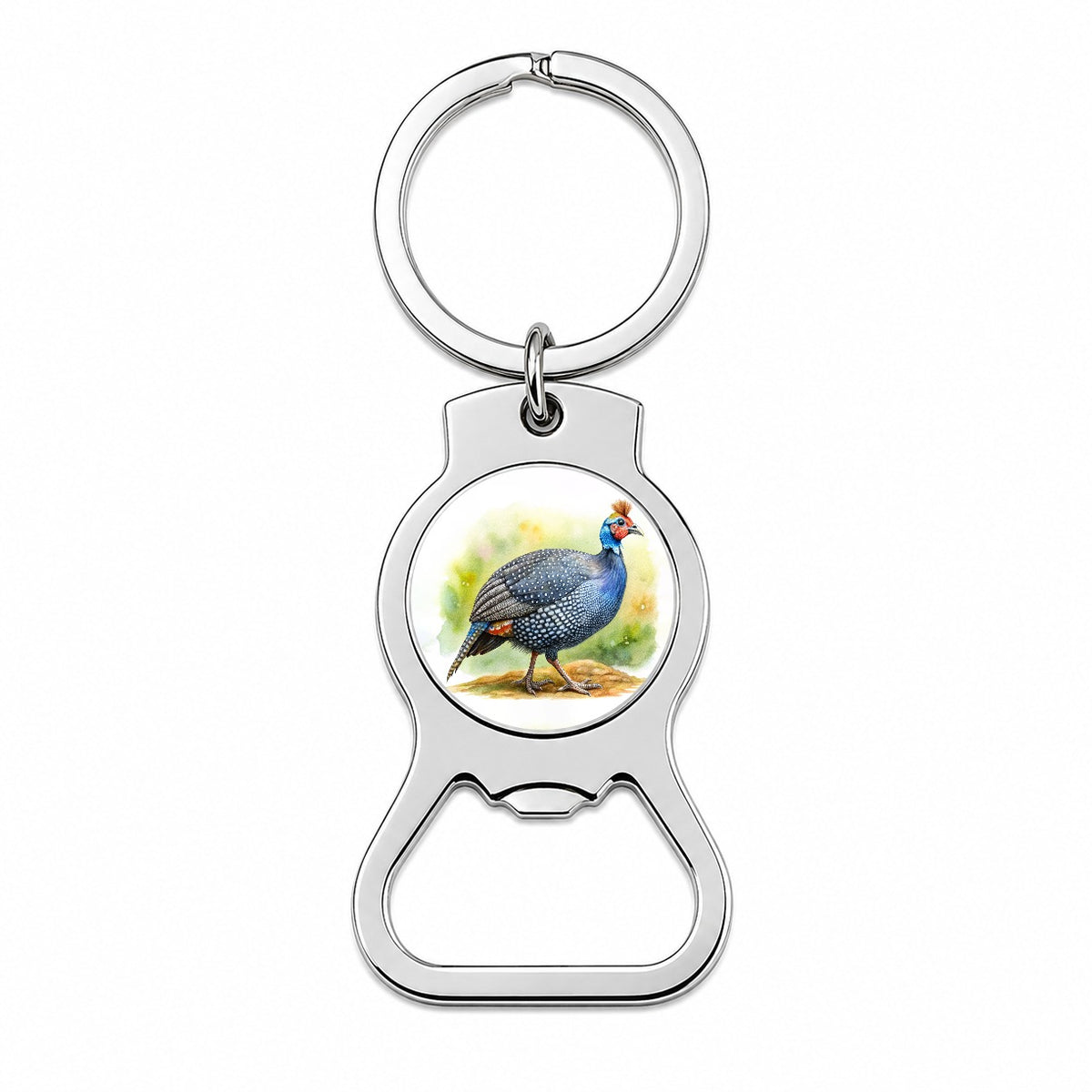 Guinea Fowl Colorful Watercolor Bottle Opener Keychain