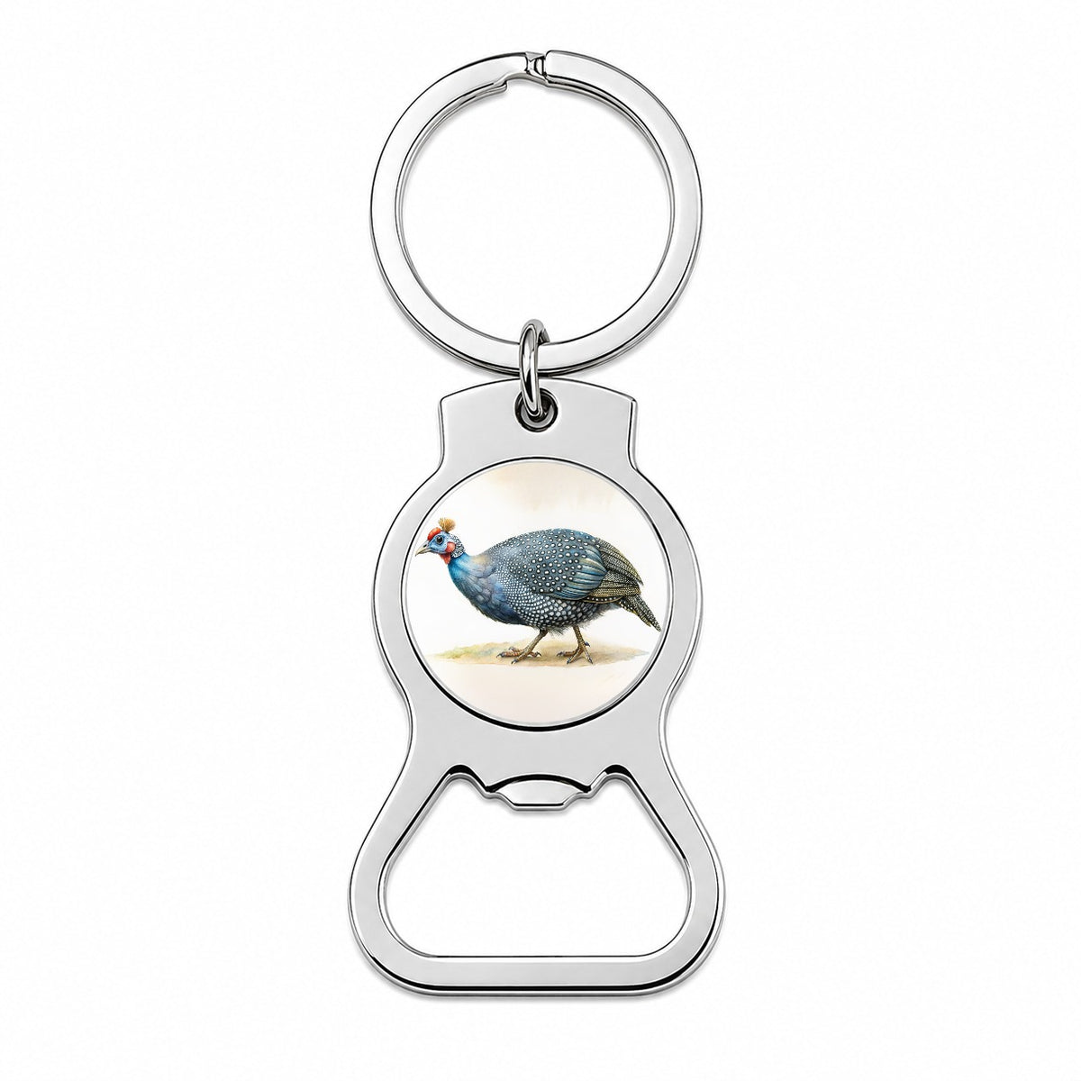 Guinea Fowl Watercolor Bottle Opener Keychain