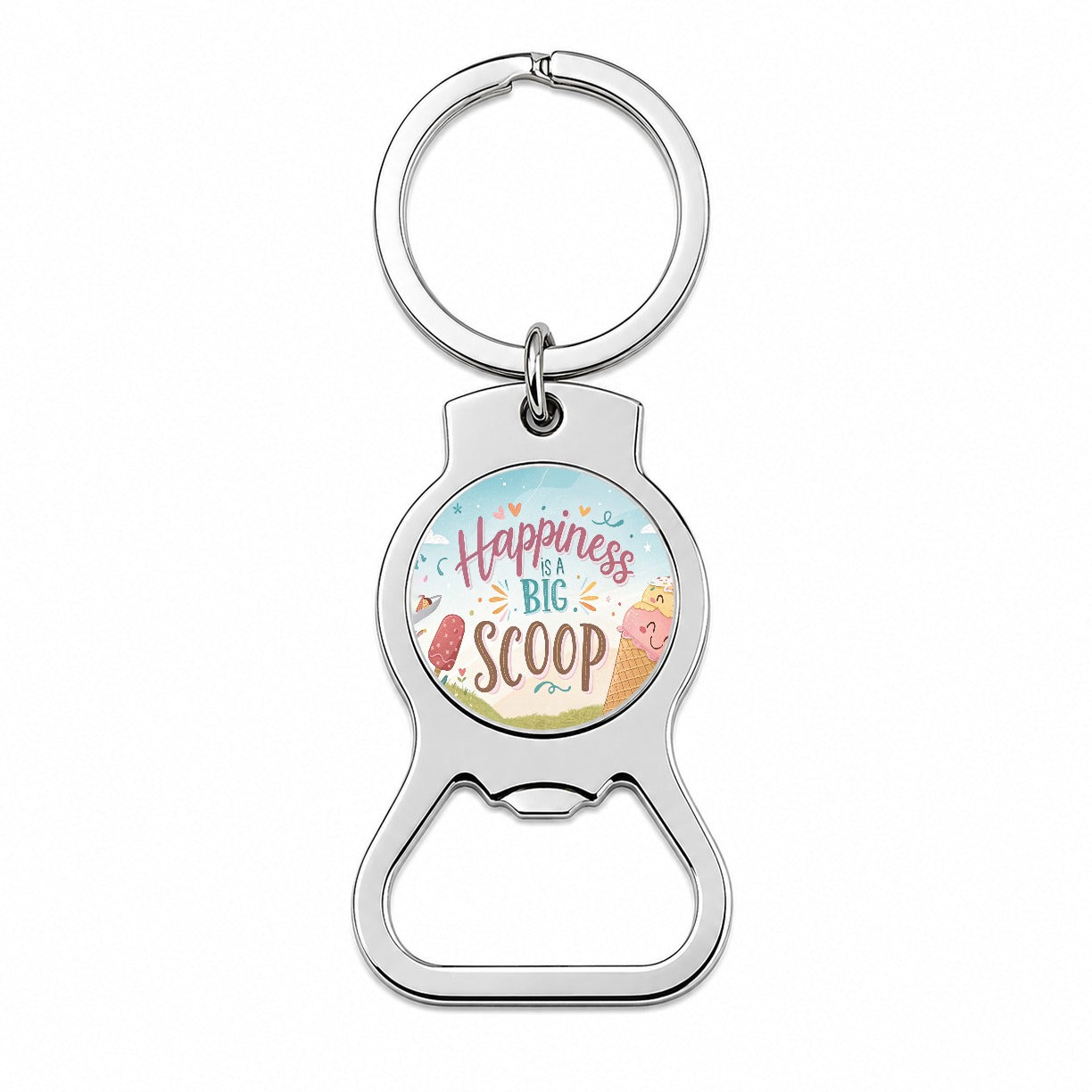 Happiness Is A Big Scoop Ice Cream Funny Bottle Opener Keychain