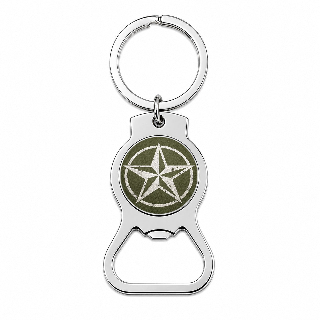 Rustic White Military Army Compass Star Bottle Opener Keychain