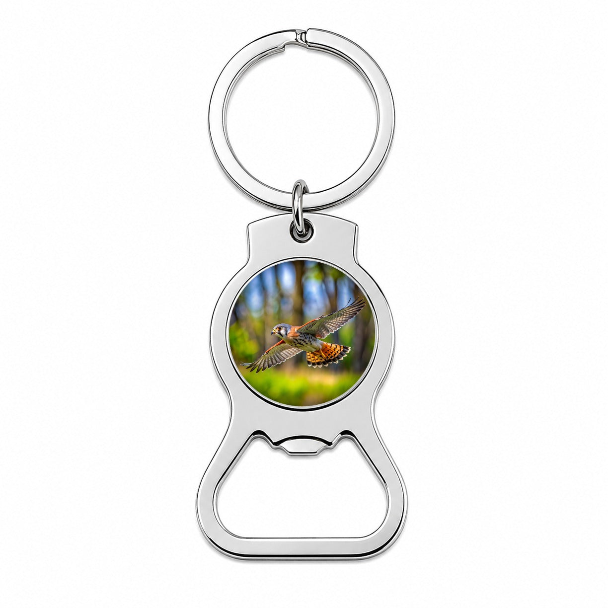 American Kestrel Raptor in Flight Bottle Opener Keychain