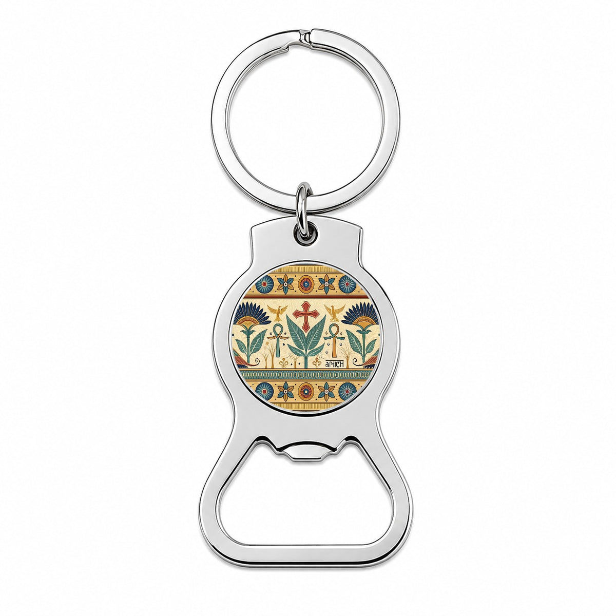 Ancient Egyptian Pattern Ankh Bottle Opener Keychain