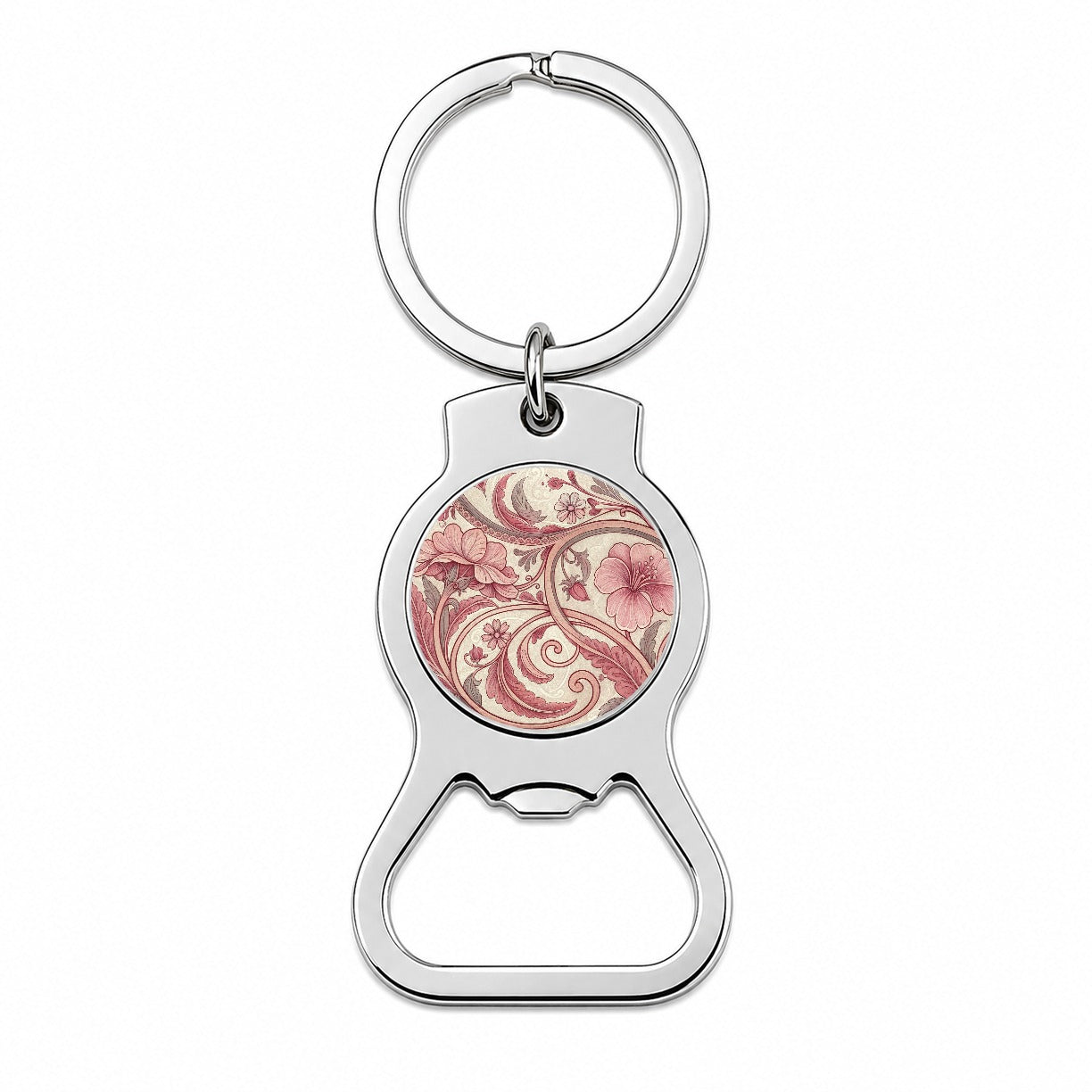 Art Nouveau Pattern Pink Leaf Flowers Bottle Opener Keychain