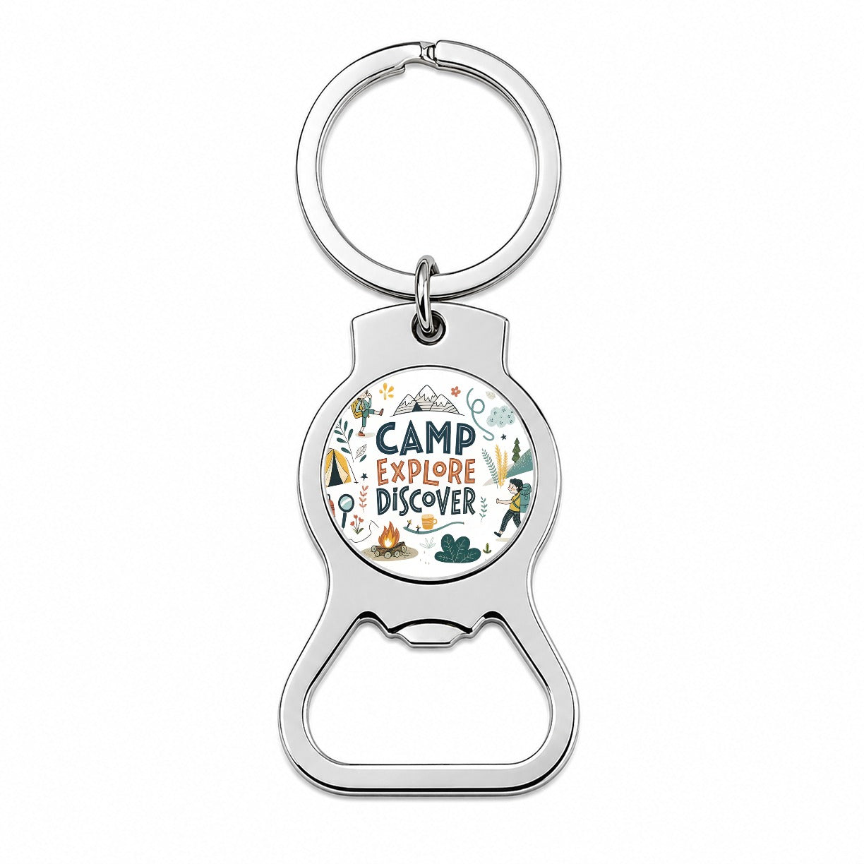 Camp Explore Discover Camping Hiking Bottle Opener Keychain