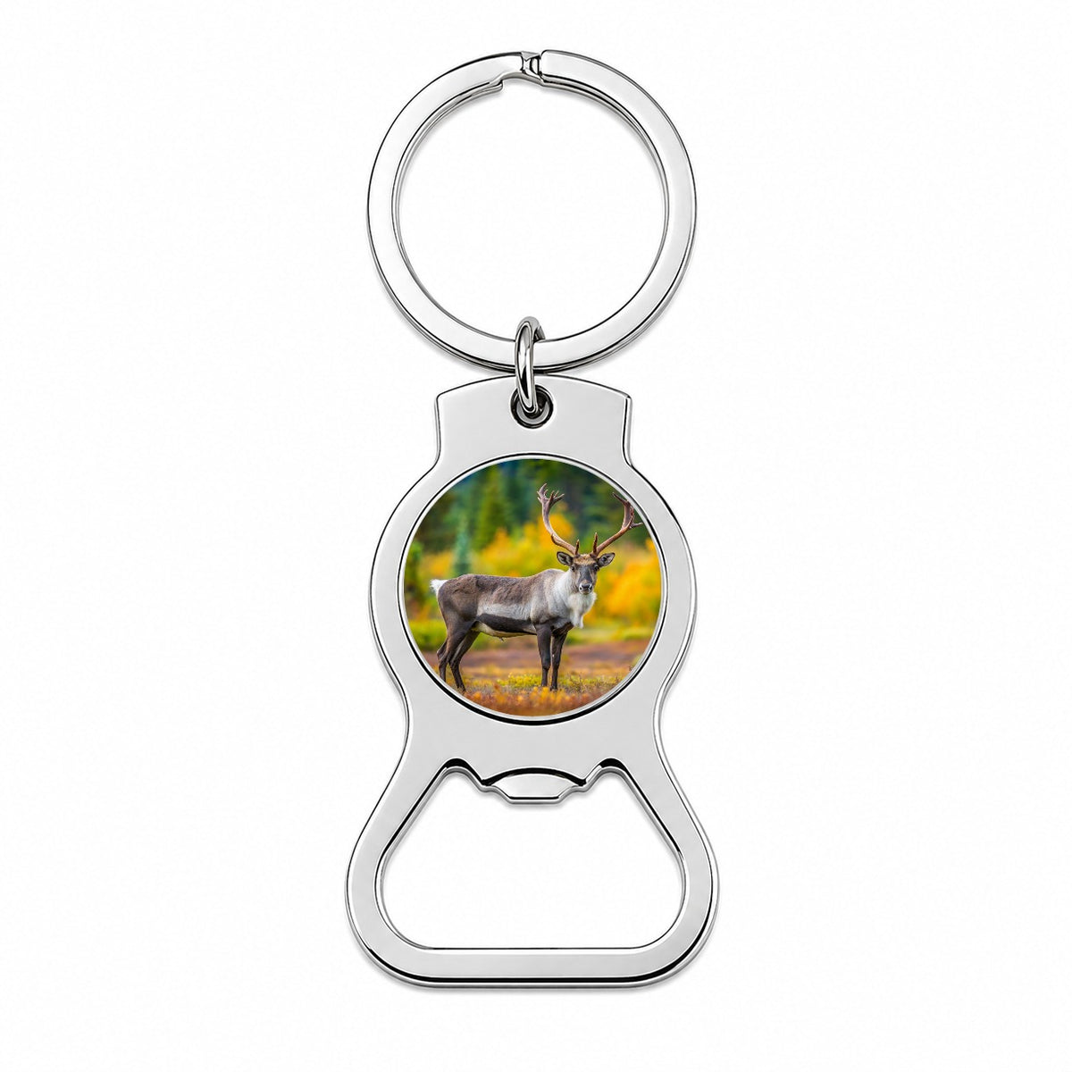 Caribou Deer Reindeer Photo Bottle Opener Keychain