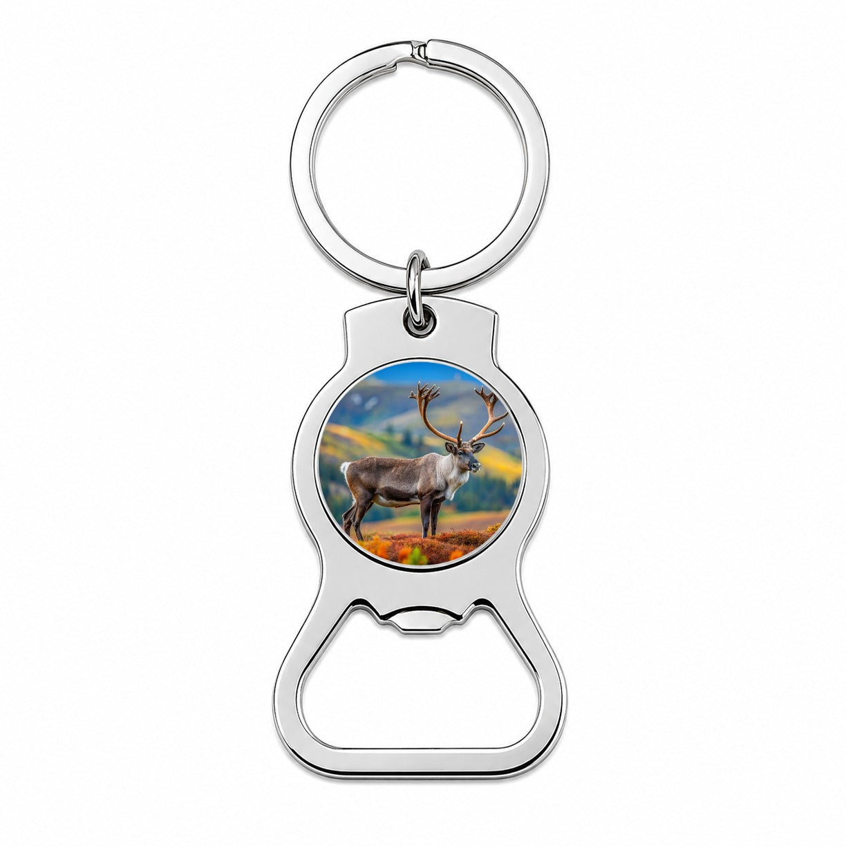 Caribou Reindeer Photo Bottle Opener Keychain