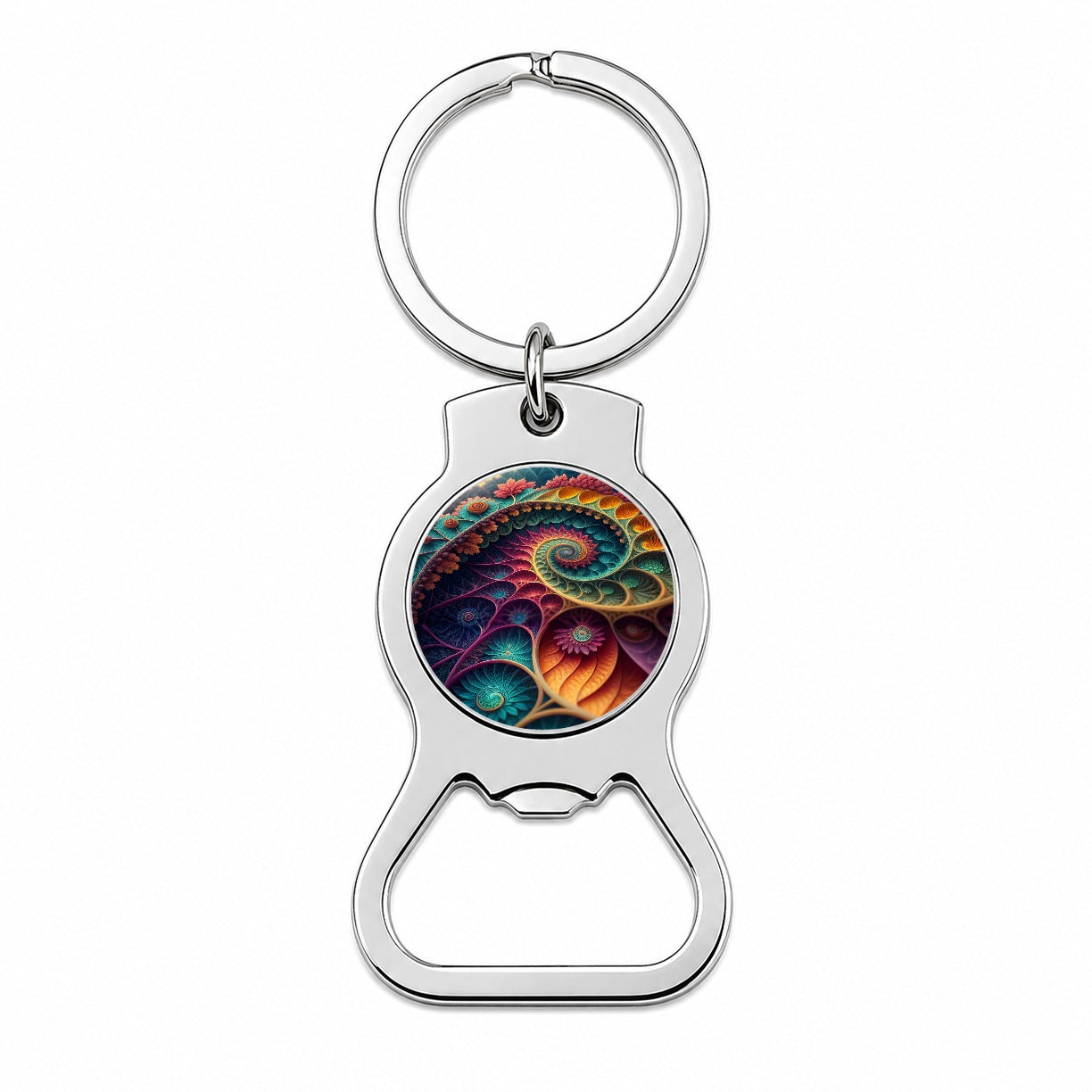 Colorful Fractal Art Swirl Pattern Bottle Opener Keychain