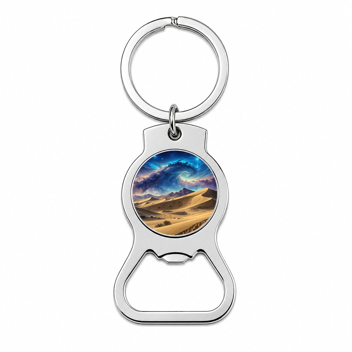 Desert Sand Dunes Under Blue Nebula Sci-Fi Bottle Opener Keychain