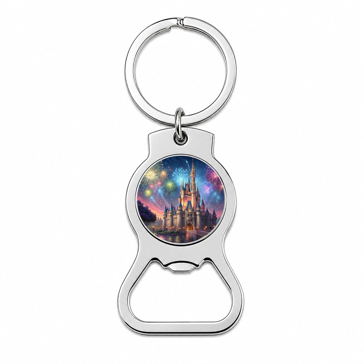 Fantasy Kingdom Castle Fireworks at Night Bottle Opener Keychain