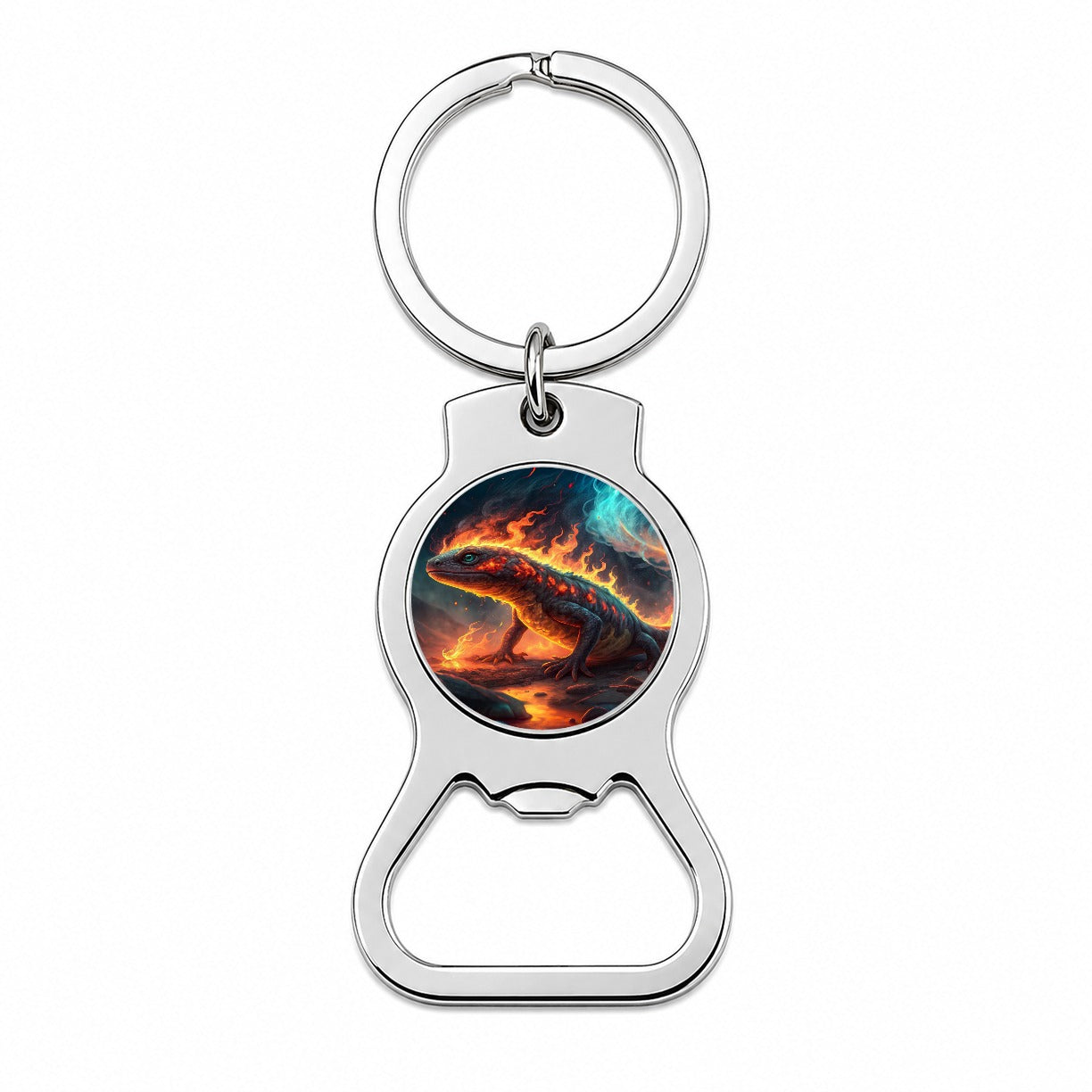 Flaming Fantasy Salamander at Night Bottle Opener Keychain