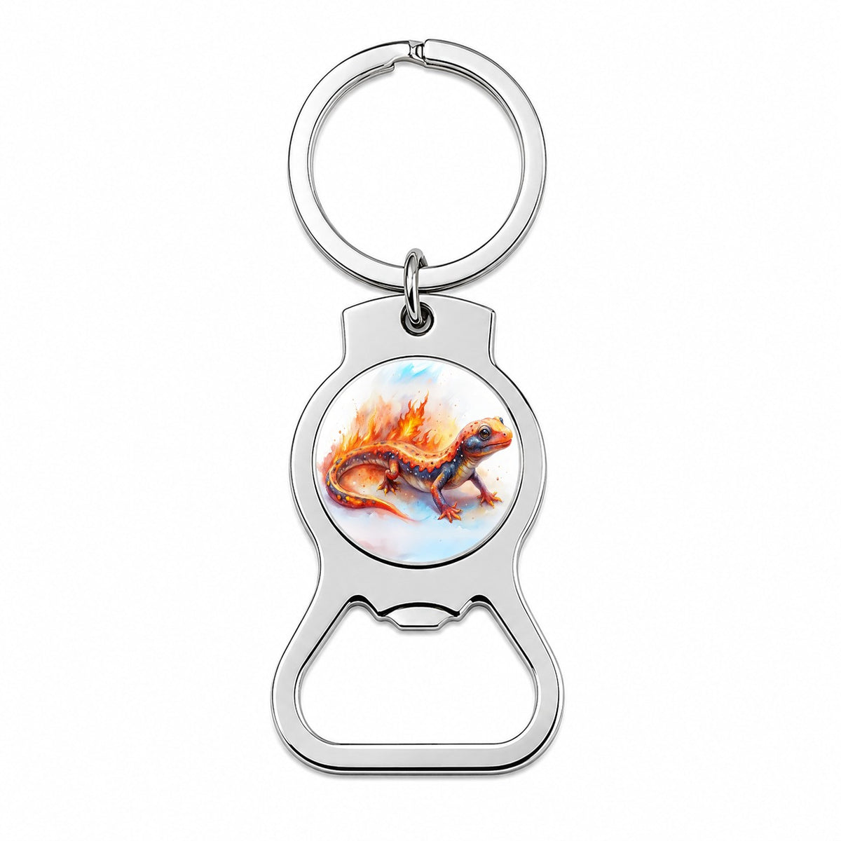 Flaming Fantasy Salamander Watercolor Bottle Opener Keychain