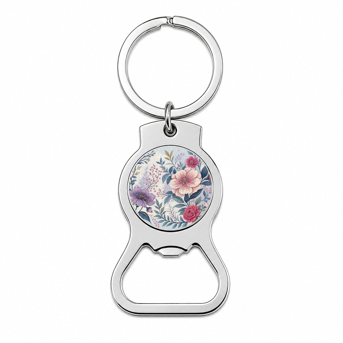 Flower Floral Pink Purple Pattern Bottle Opener Keychain