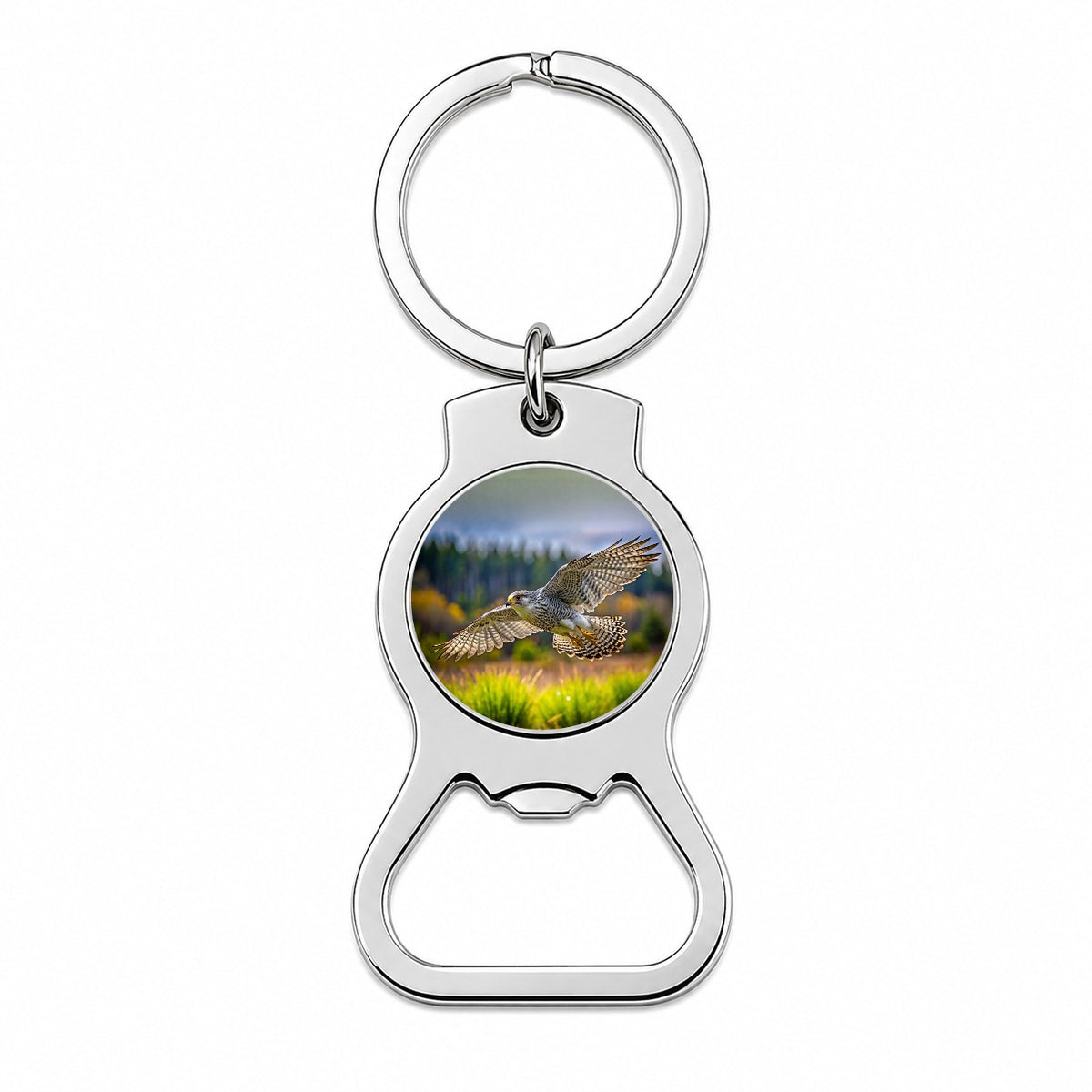 Gyrfalcon Raptor in Flight Bottle Opener Keychain