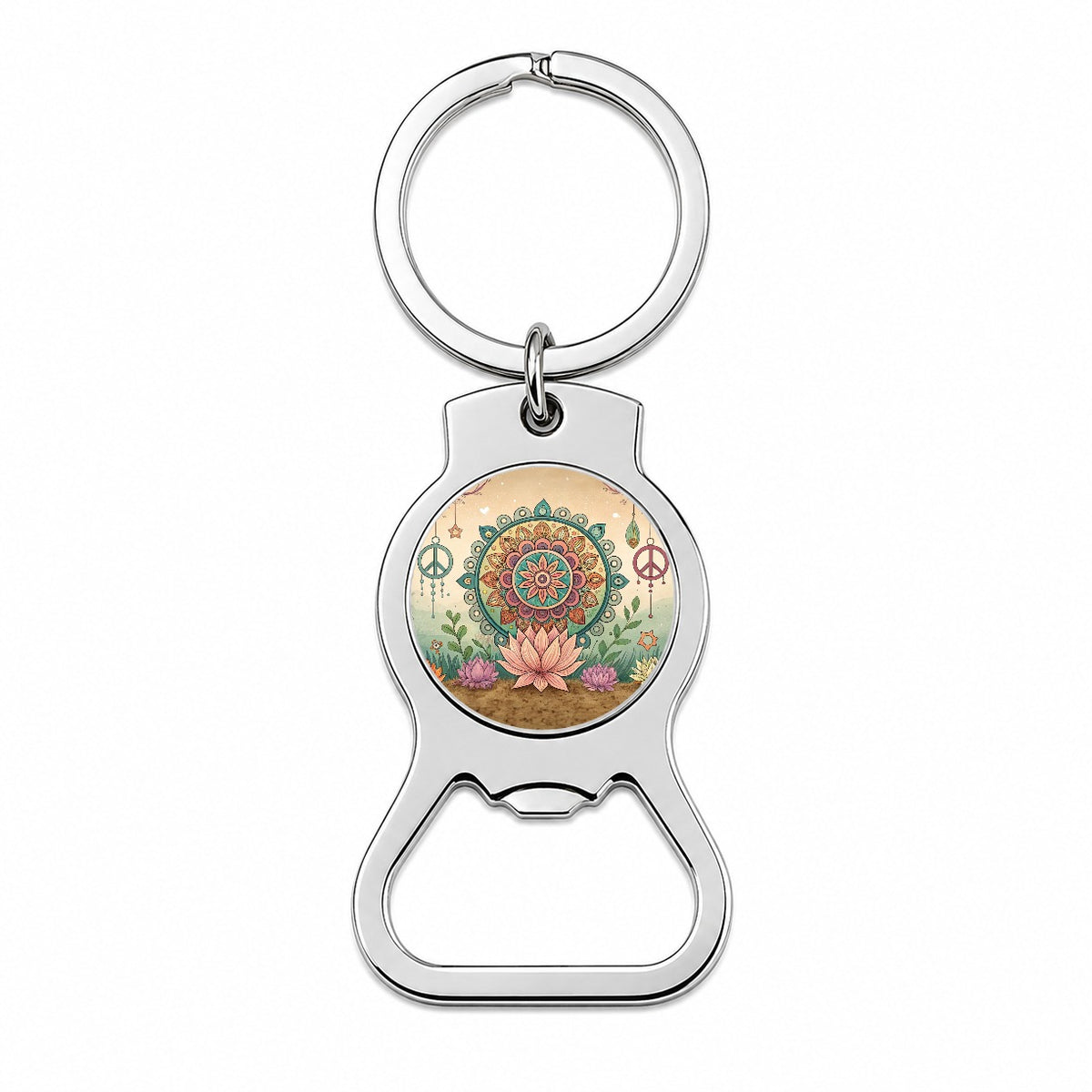 Hippie Yoga Peace Mandala Flower Bottle Opener Keychain
