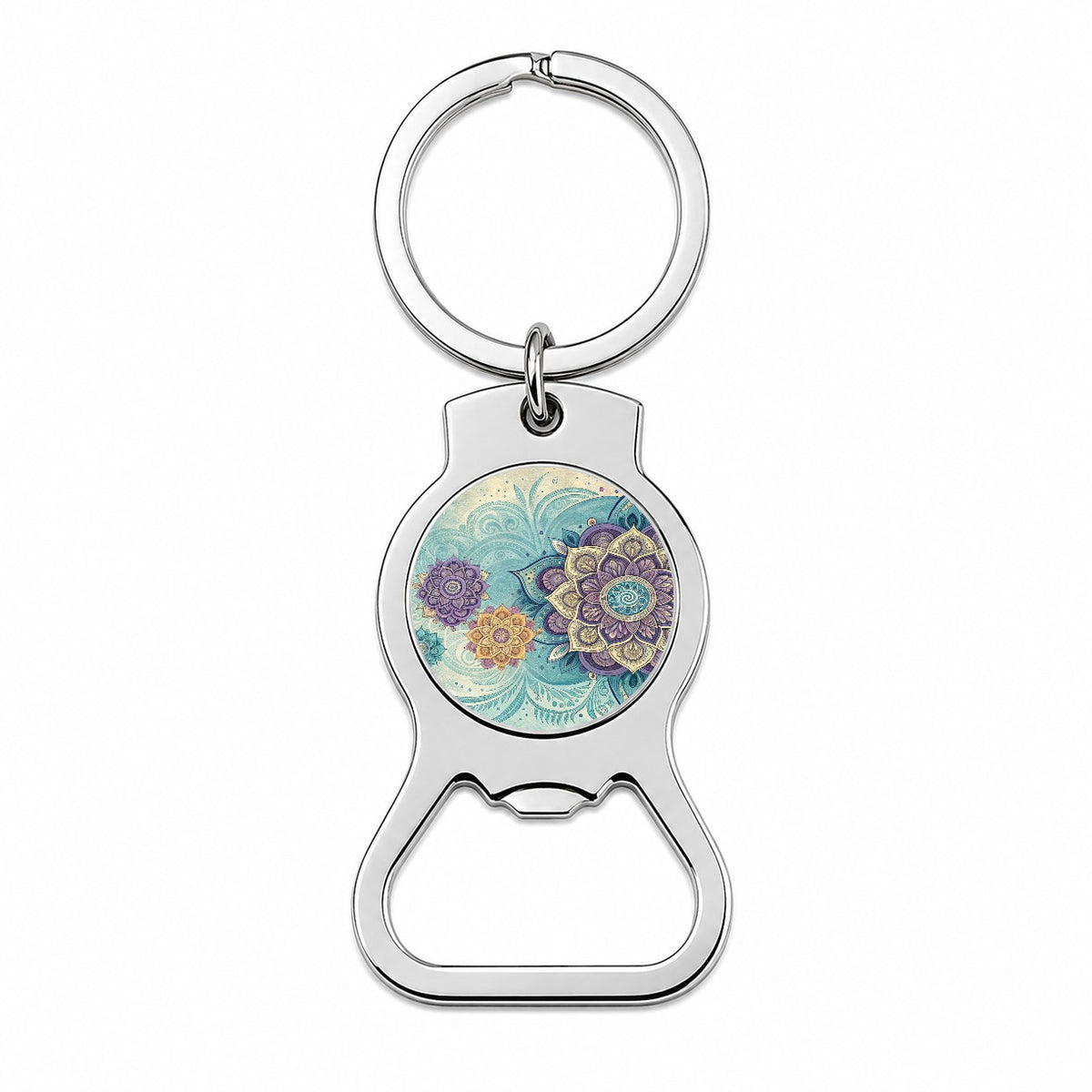 Mandalas Blue Purple Floral Pattern Bottle Opener Keychain