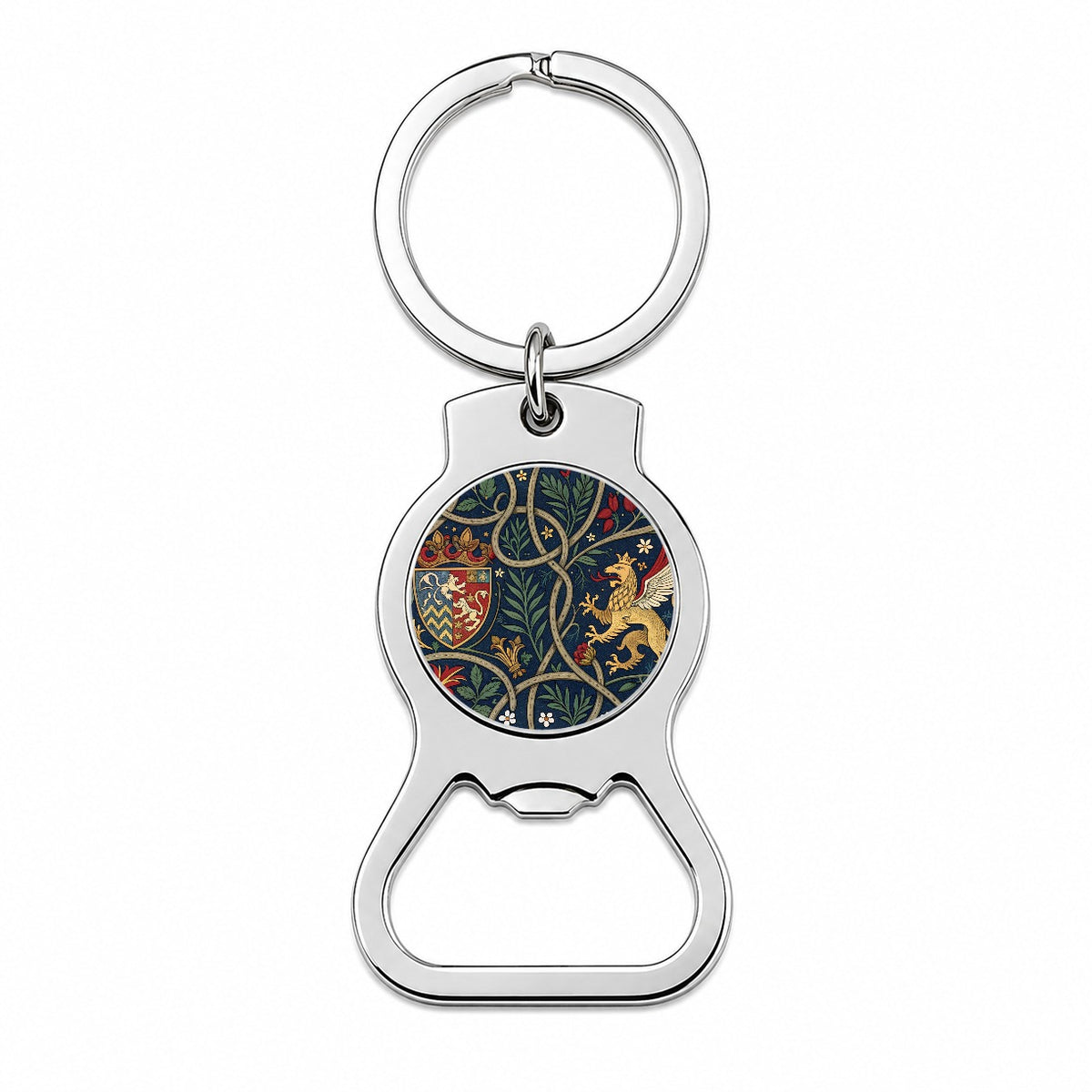 Medieval Ornamentation Griffin Shield Pattern Bottle Opener Keychain