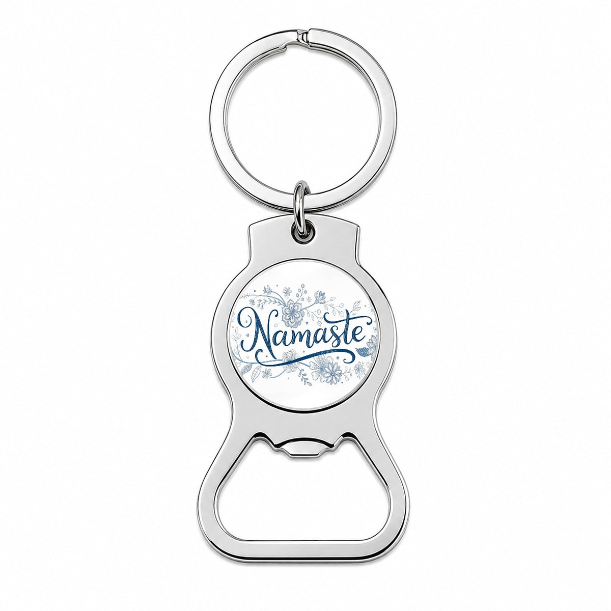 Namaste Blue Floral Bottle Opener Keychain