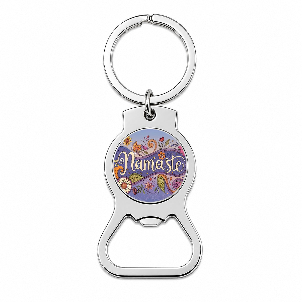 Namaste Hippie Flower Floral Yoga Bottle Opener Keychain