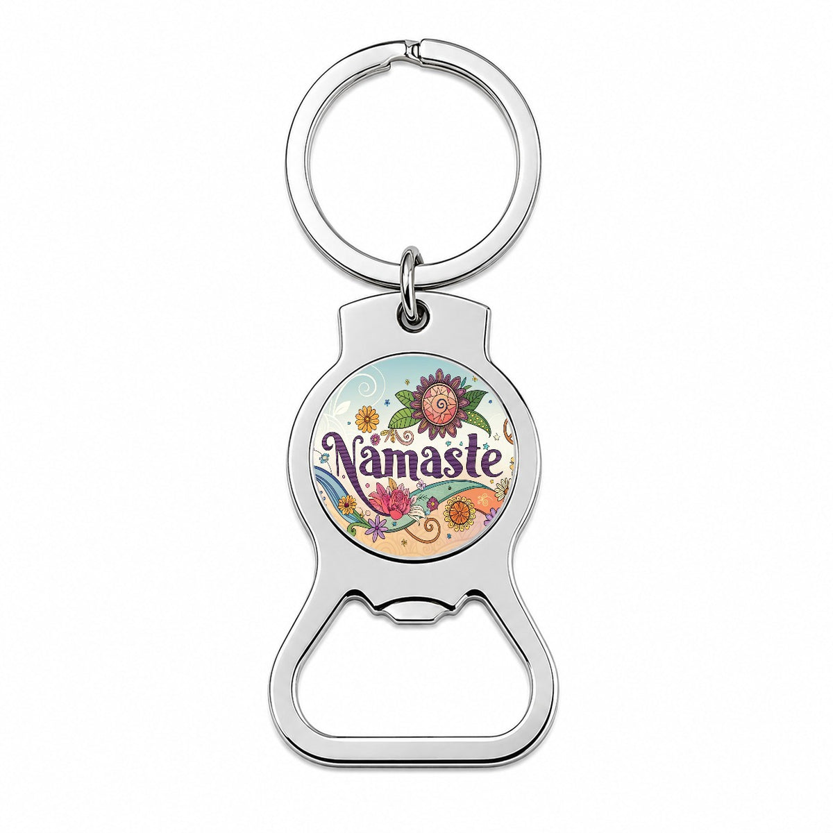 Namaste Hippie Retro Peace Flowers Bottle Opener Keychain