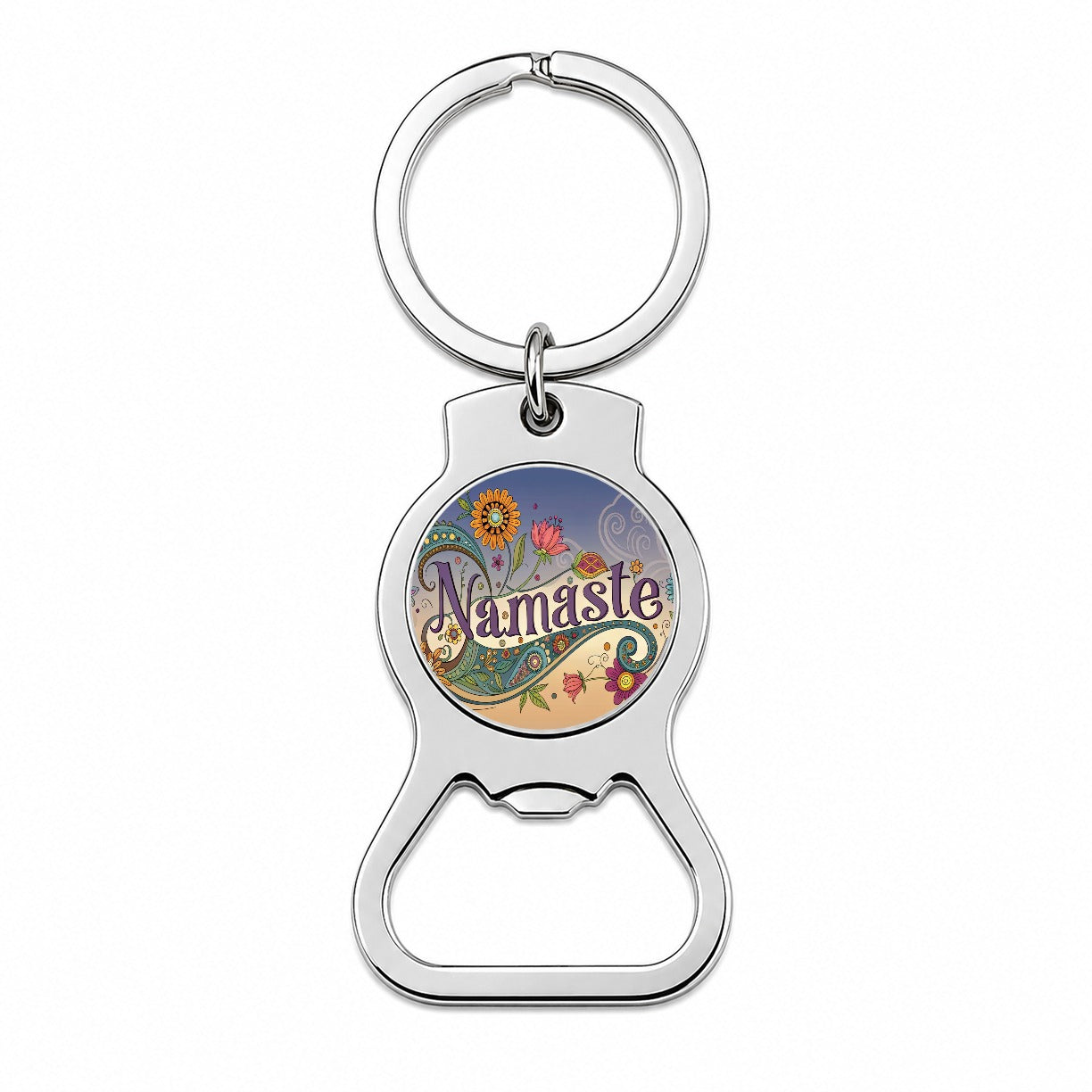 Namaste Yoga Hippie Flower Power Bottle Opener Keychain