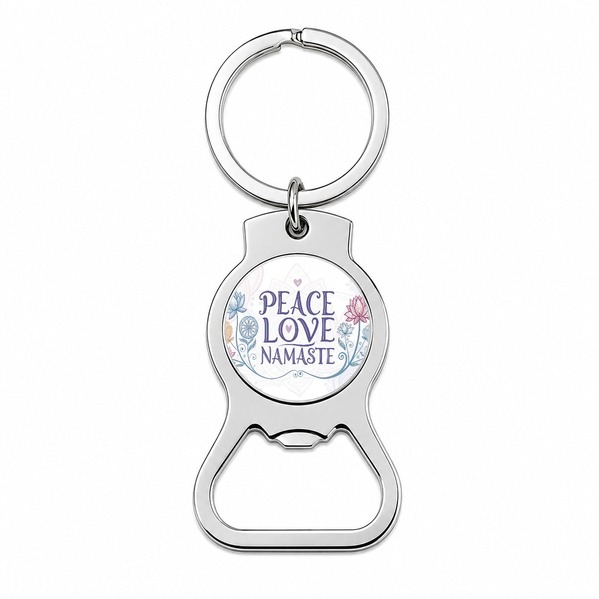 Peace Love Namaste Floral Bottle Opener Keychain