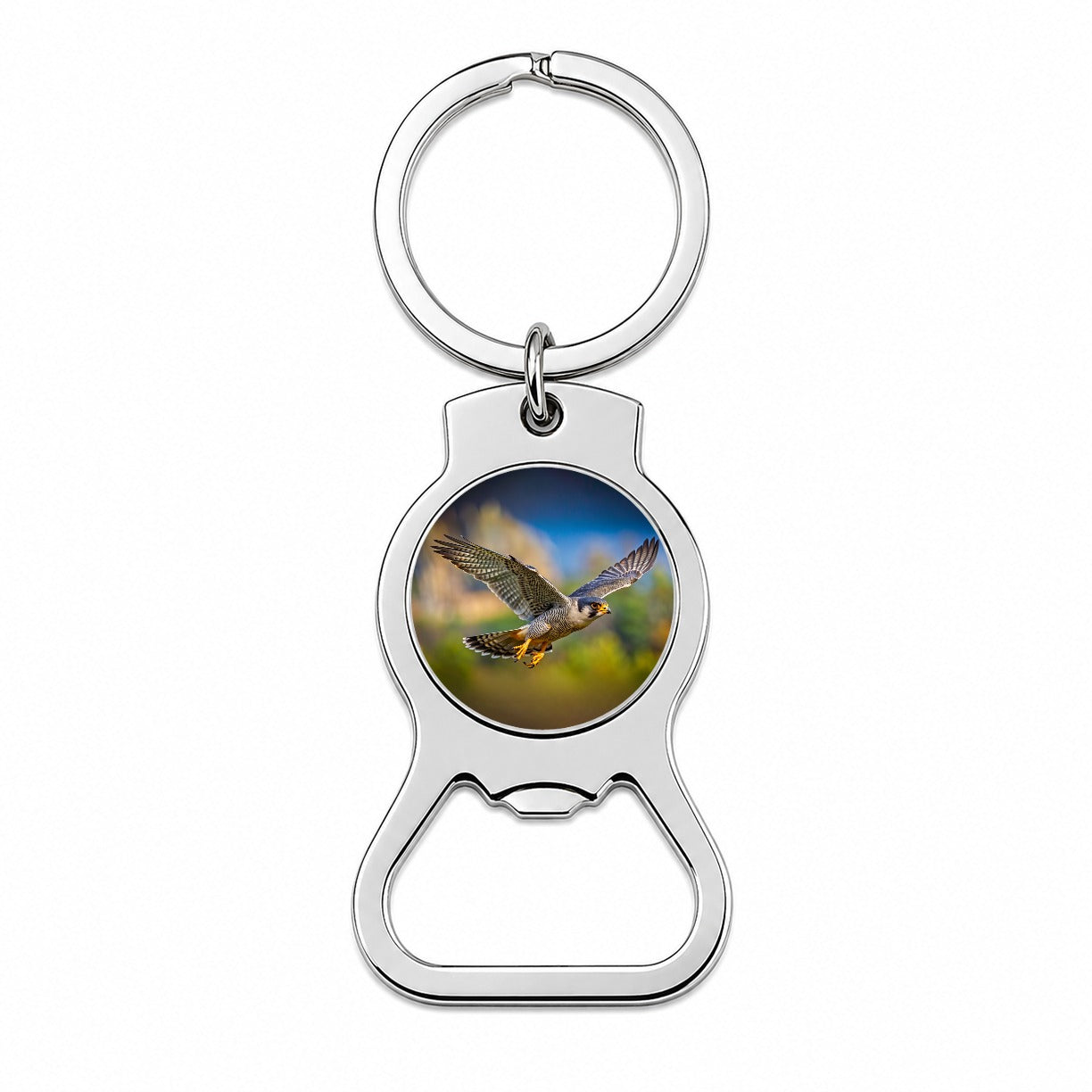 Peregrine Falcon Raptor in Flight Bottle Opener Keychain
