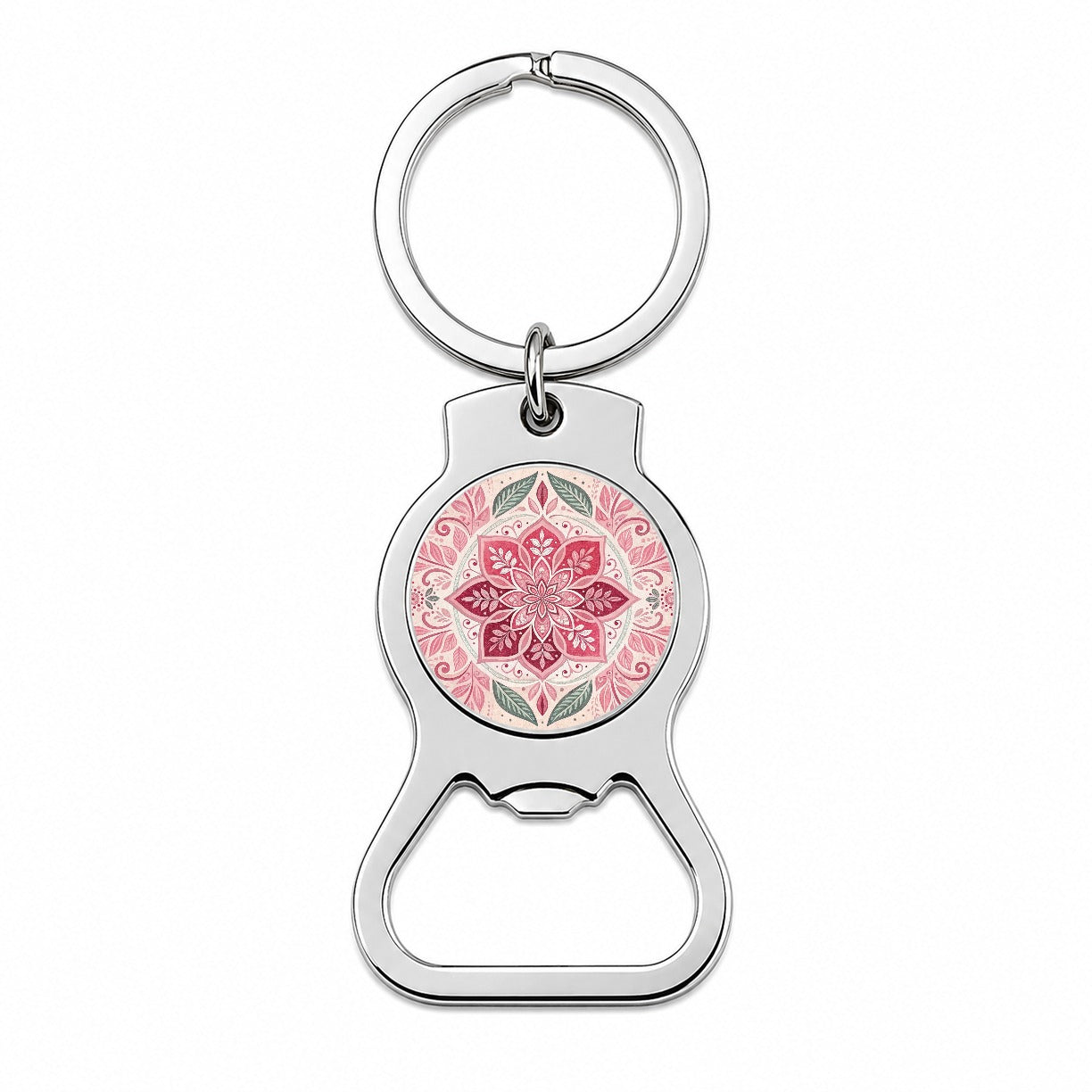 Pink Symmetrical Artistic Floral Pattern Bottle Opener Keychain